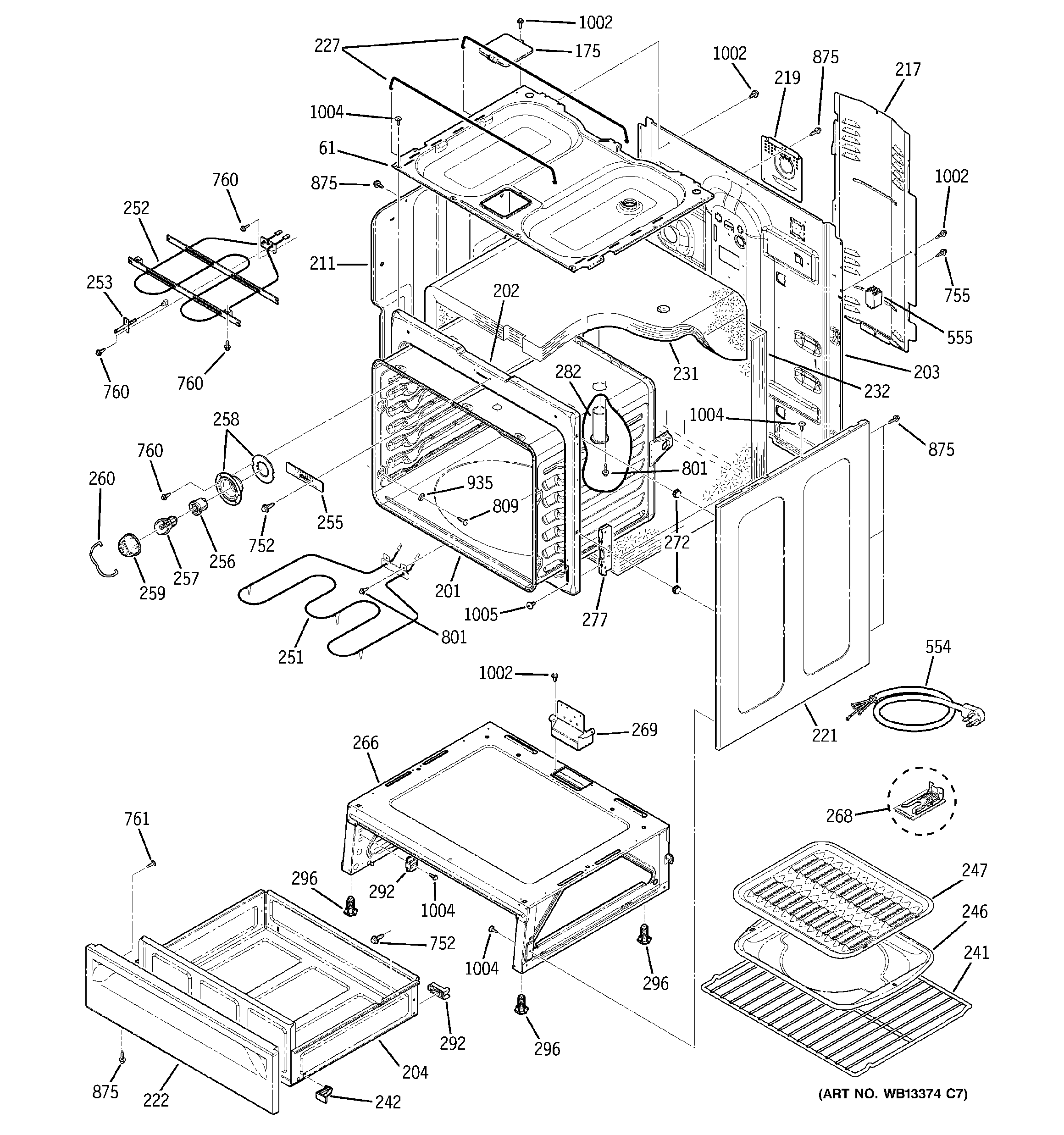 GE JCBP26BJ1BB body parts diagram