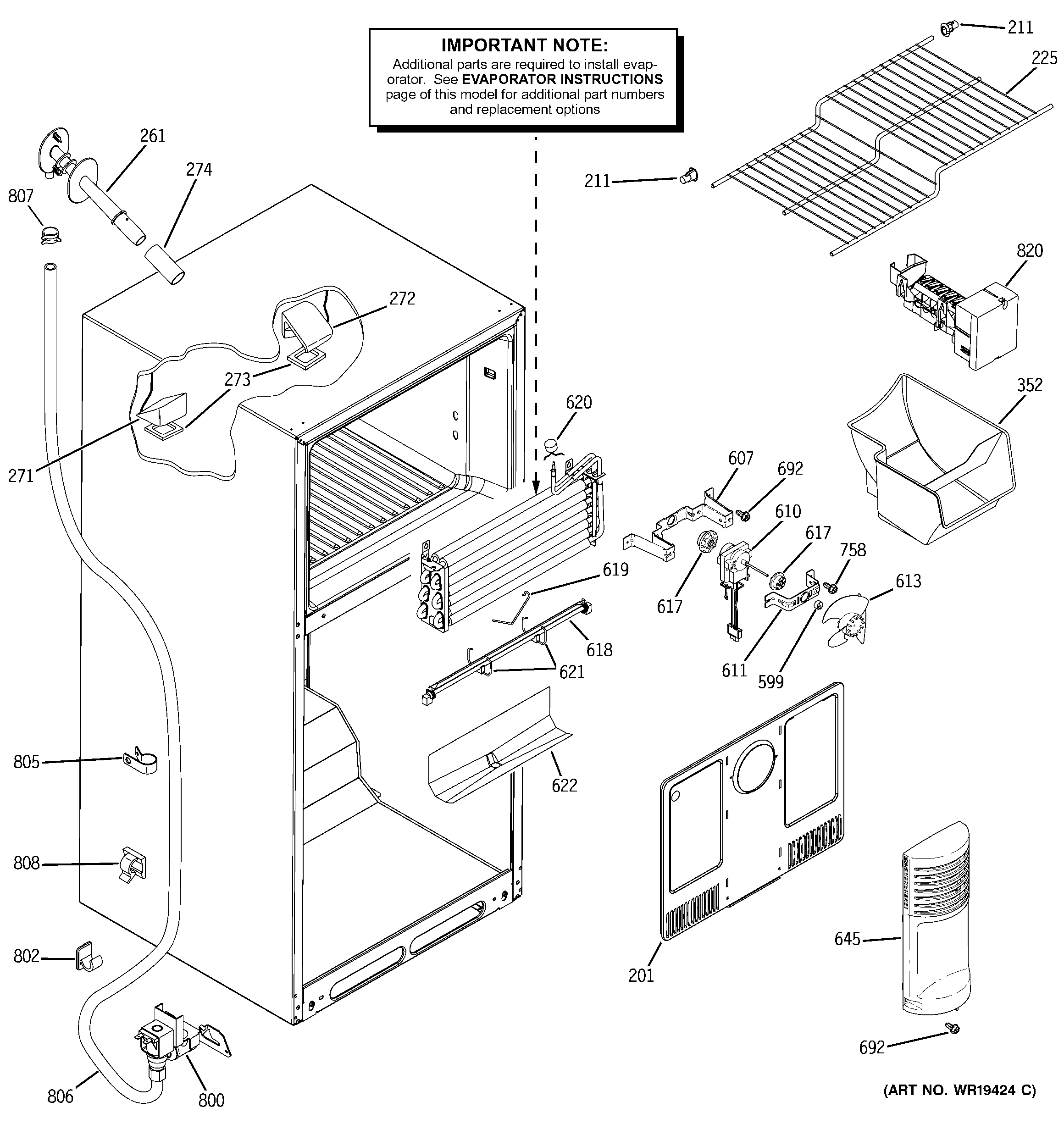 GE GTS18JCPLRWW freezer section diagram