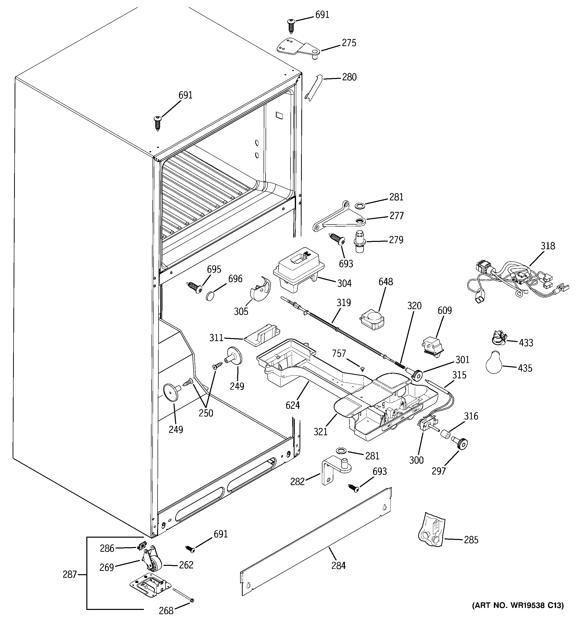 GE GTS18JCPLRWW fresh food section diagram