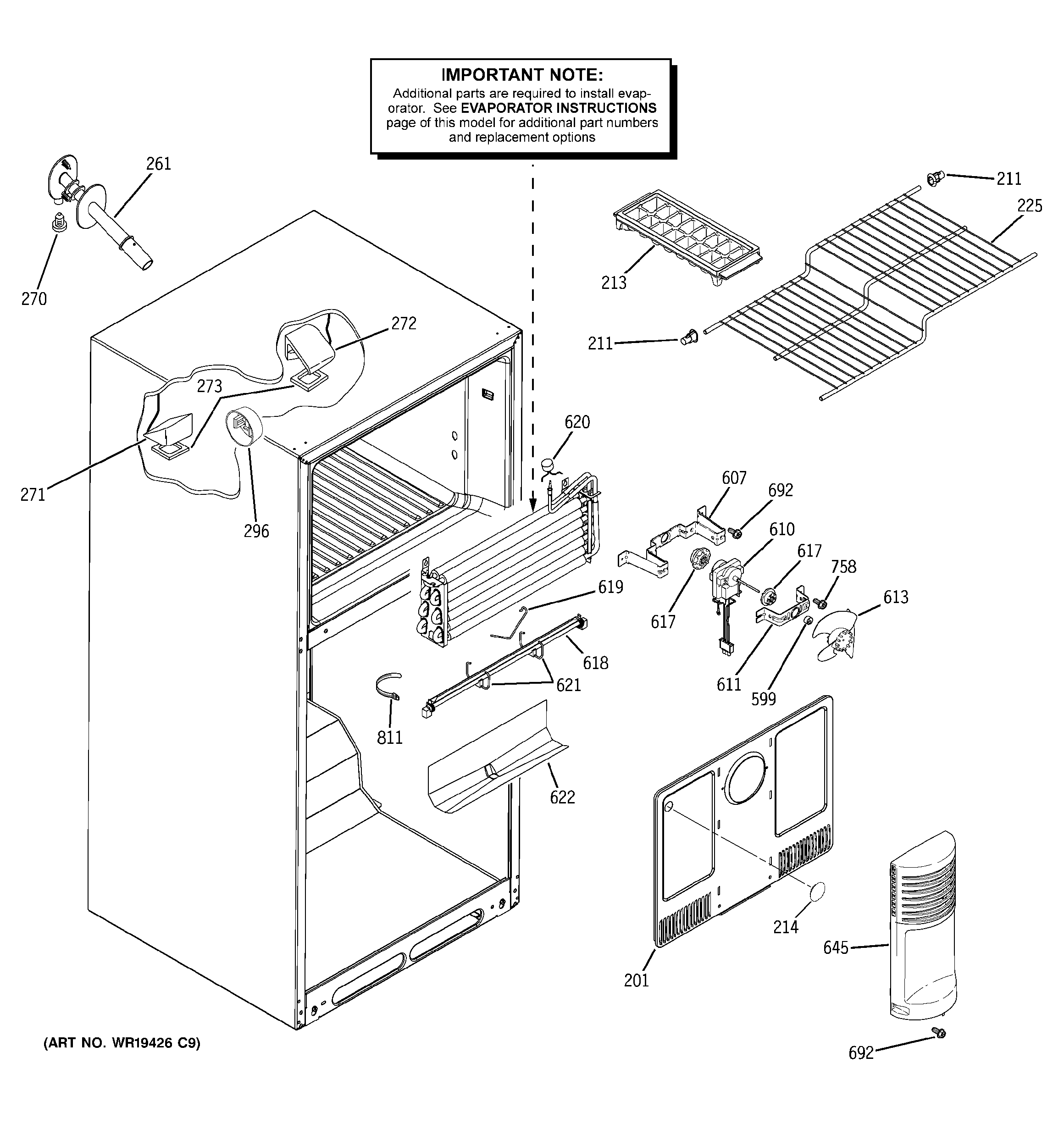 GE GTS18DBPMLCC freezer section diagram