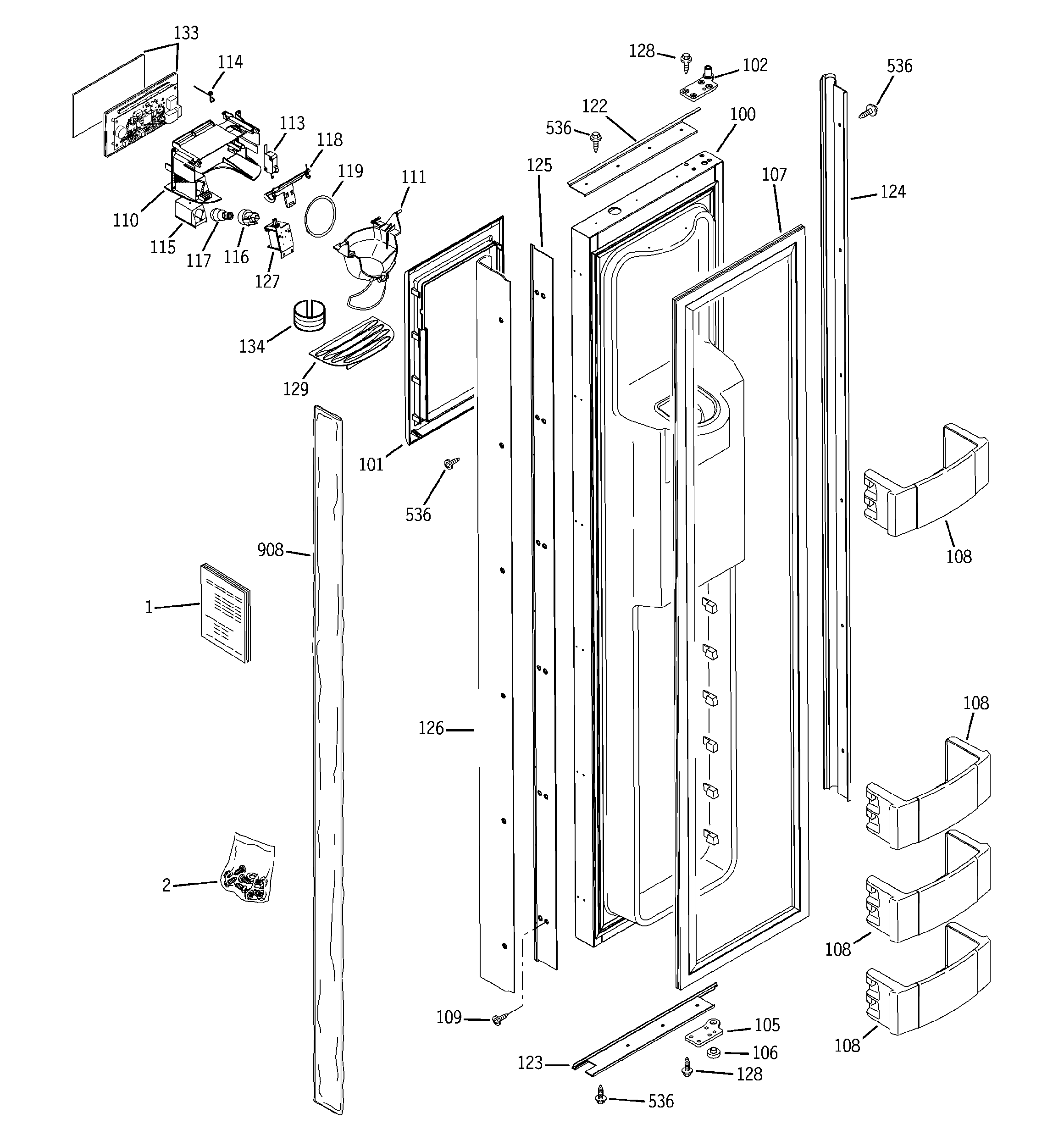 GE ZISB420DRG freezer door diagram
