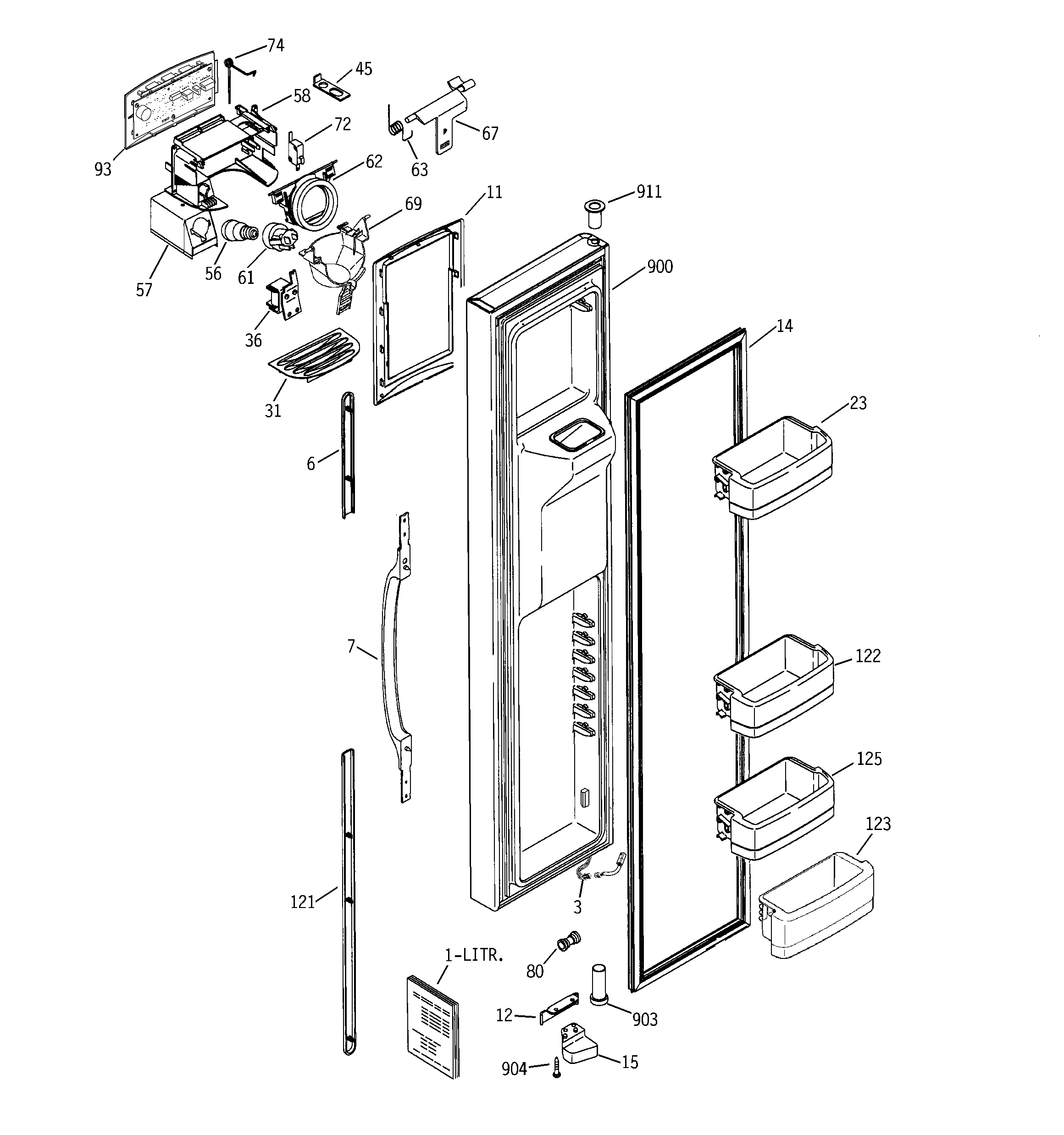GE GCG21IESBFBB freezer door diagram