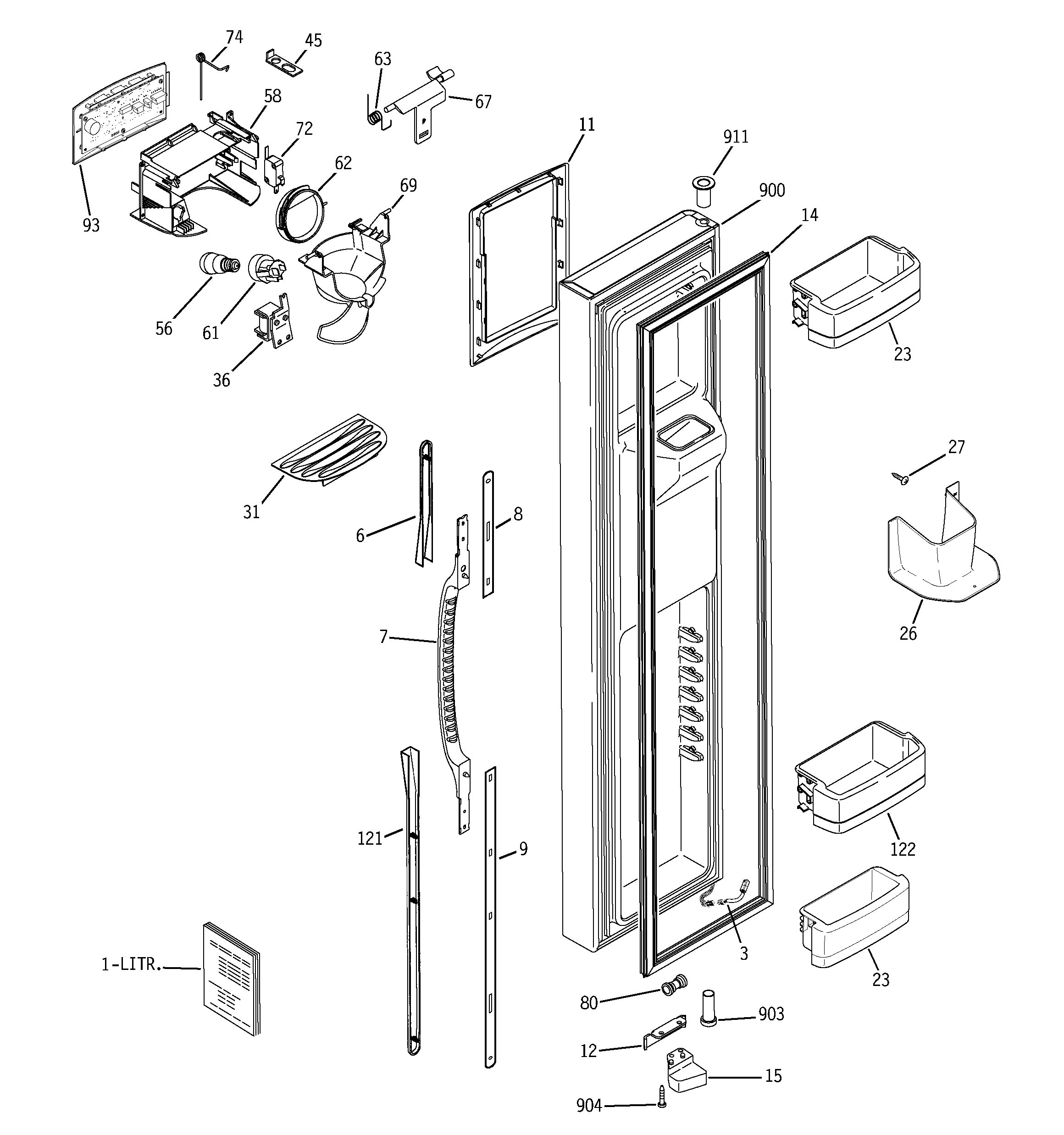 GE GCR23YLRDWW freezer door diagram