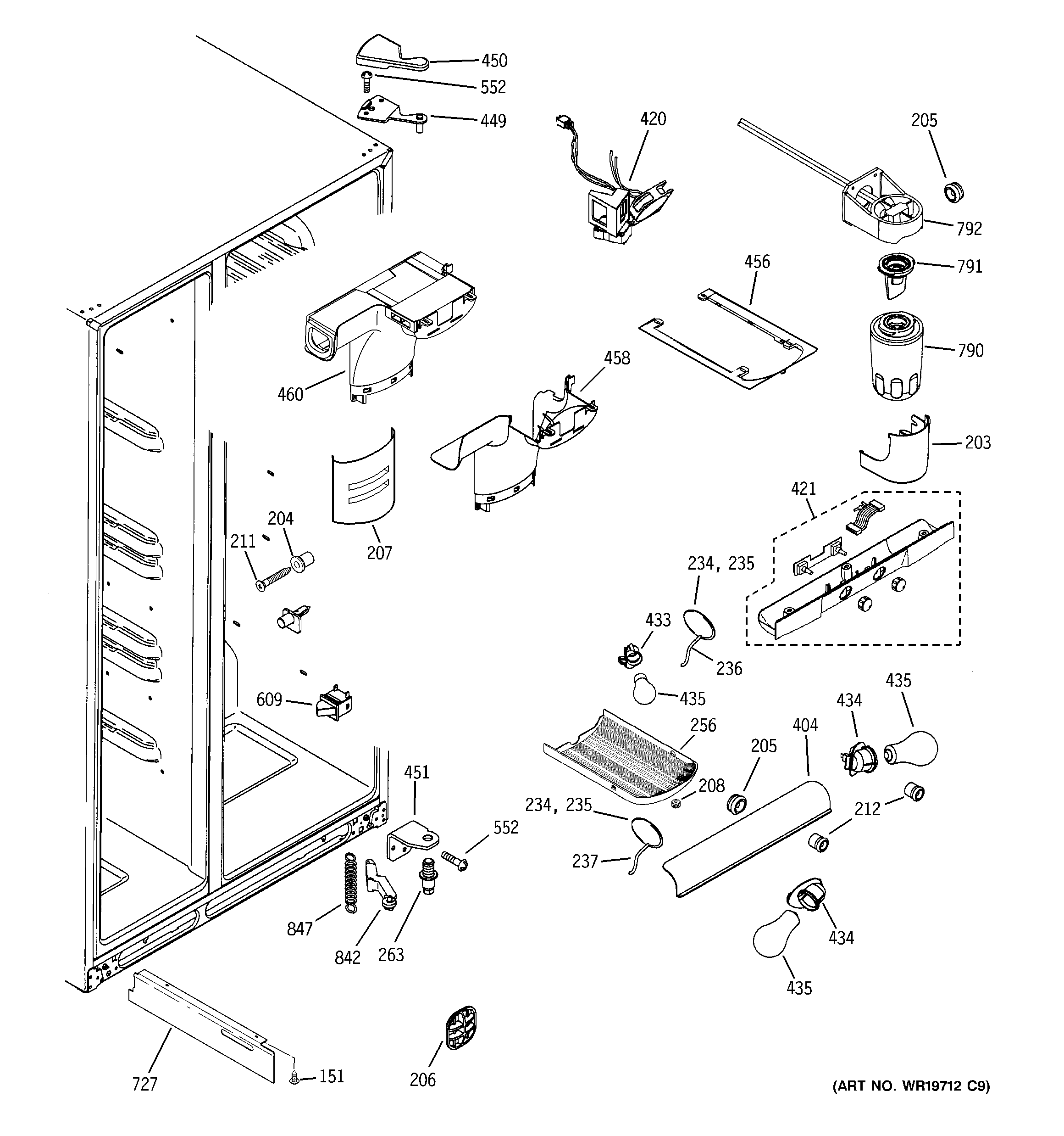 GE GCR23YLRDWW fresh food section diagram