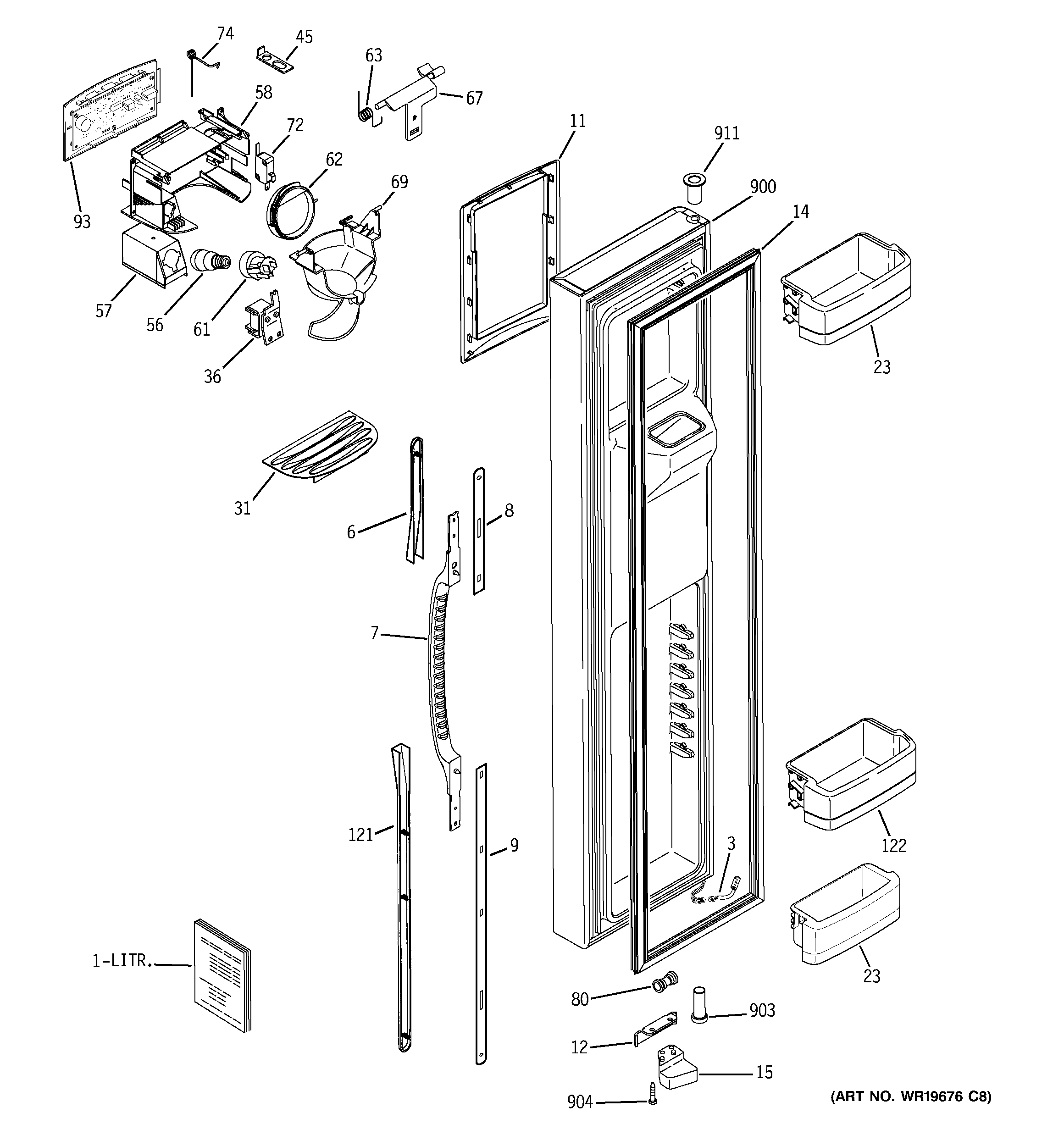 GE GCU21YESAFBB freezer door diagram