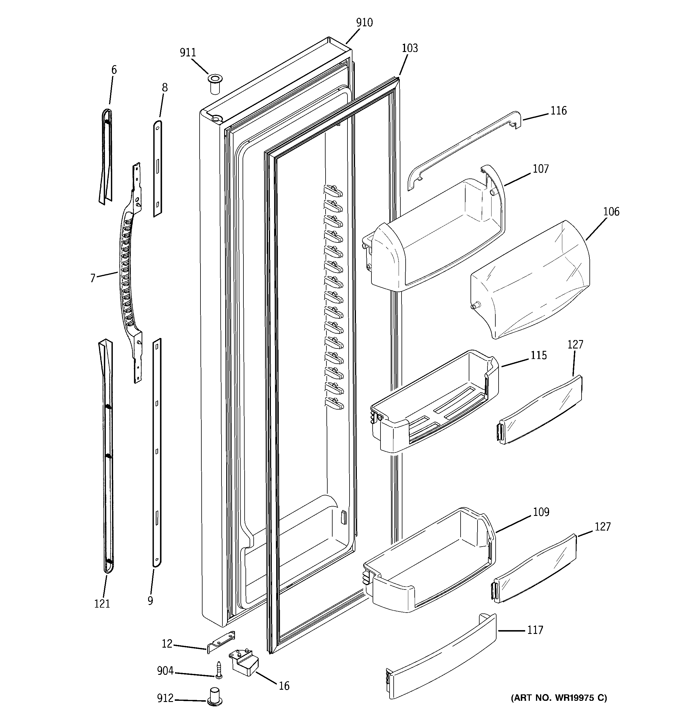 GE GCU21YESAFBB fresh food door diagram