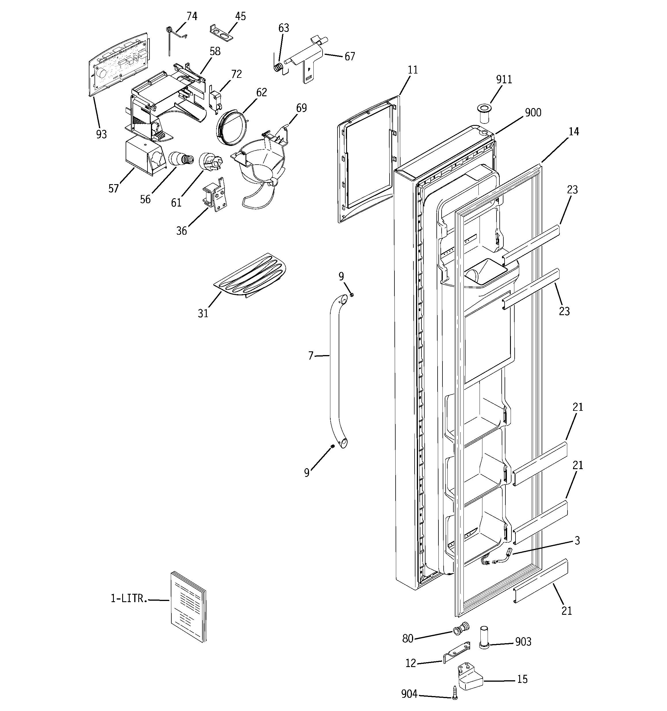 GE GSS23WSSASS freezer door diagram