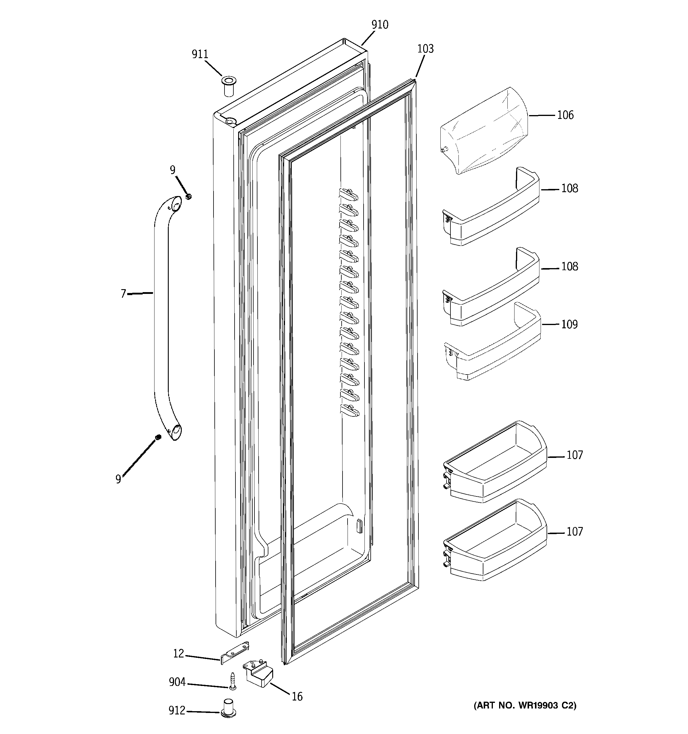 GE GSS23WSSASS fresh food door diagram