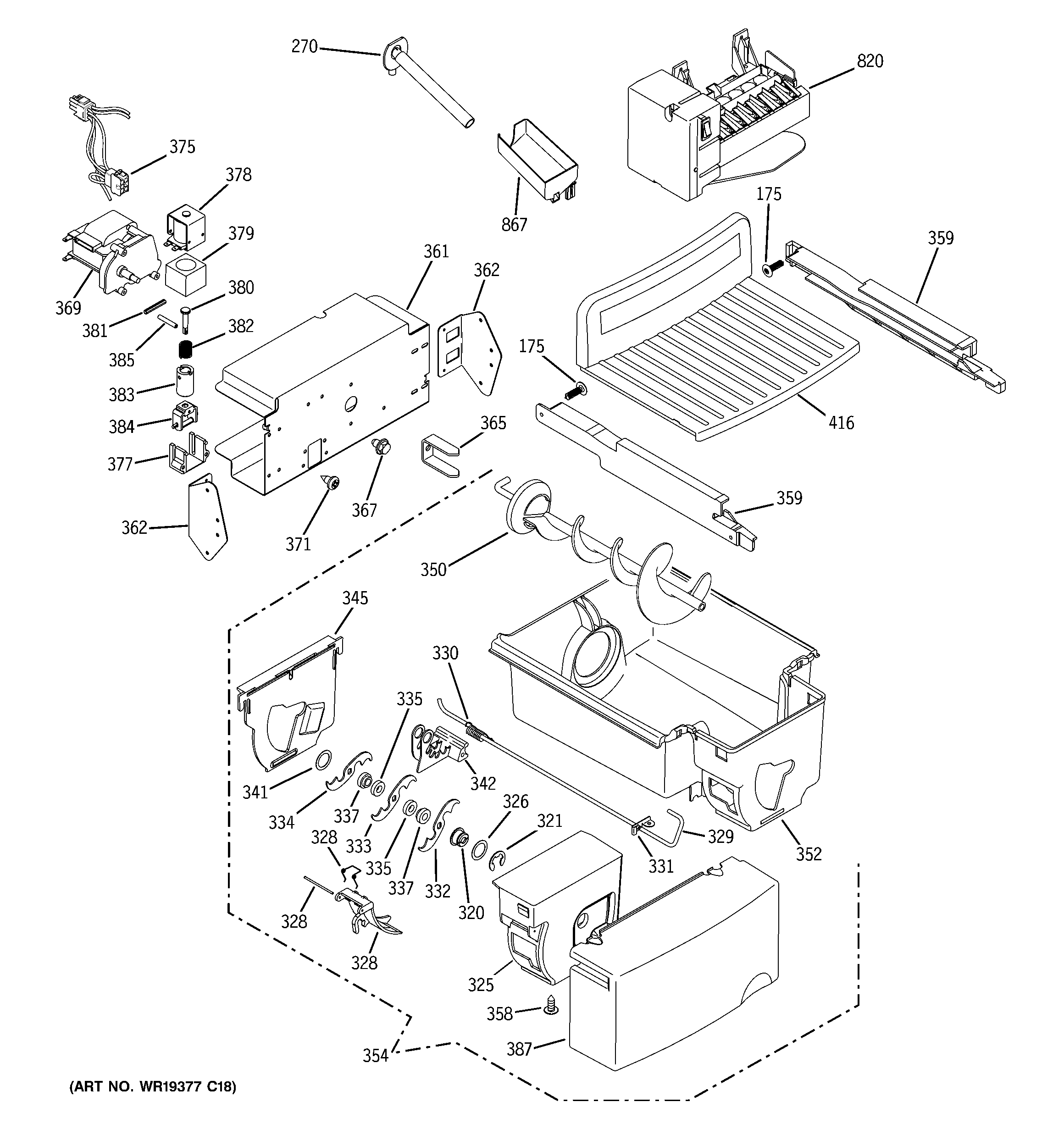 GE GSS23WSSASS ice maker & dispenser diagram