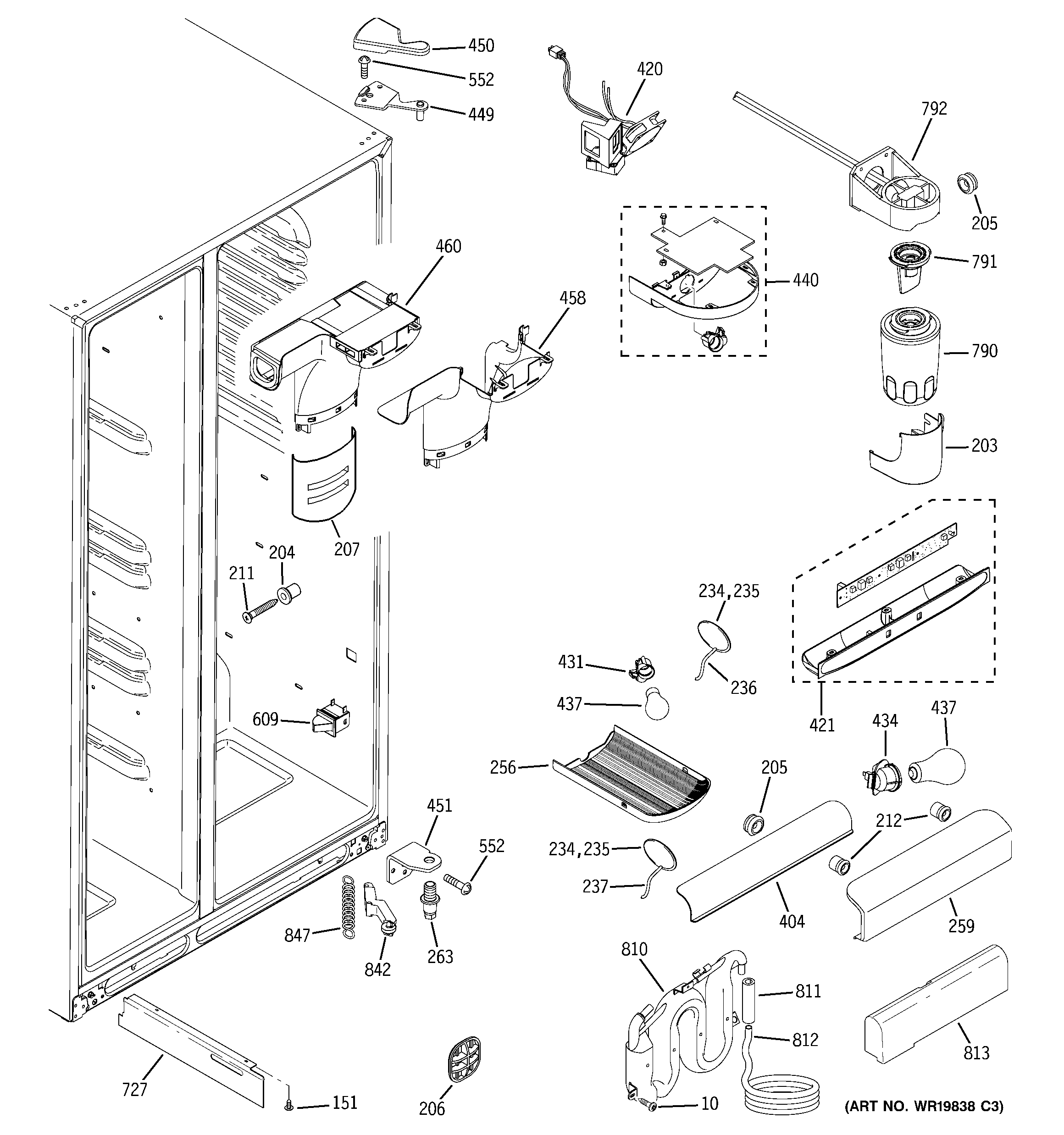 GE GSS23WSSASS fresh food section diagram