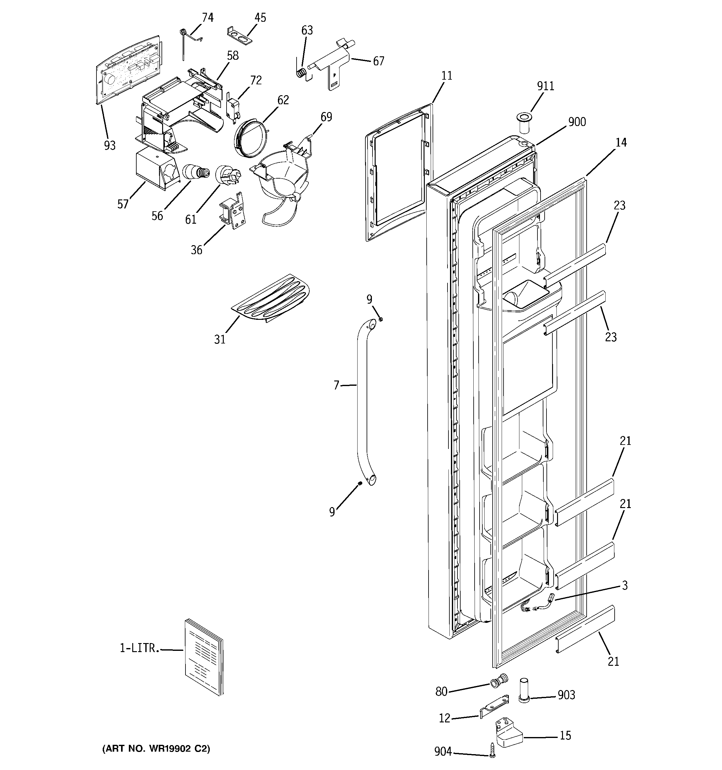 GE GSS25QSSASS freezer door diagram