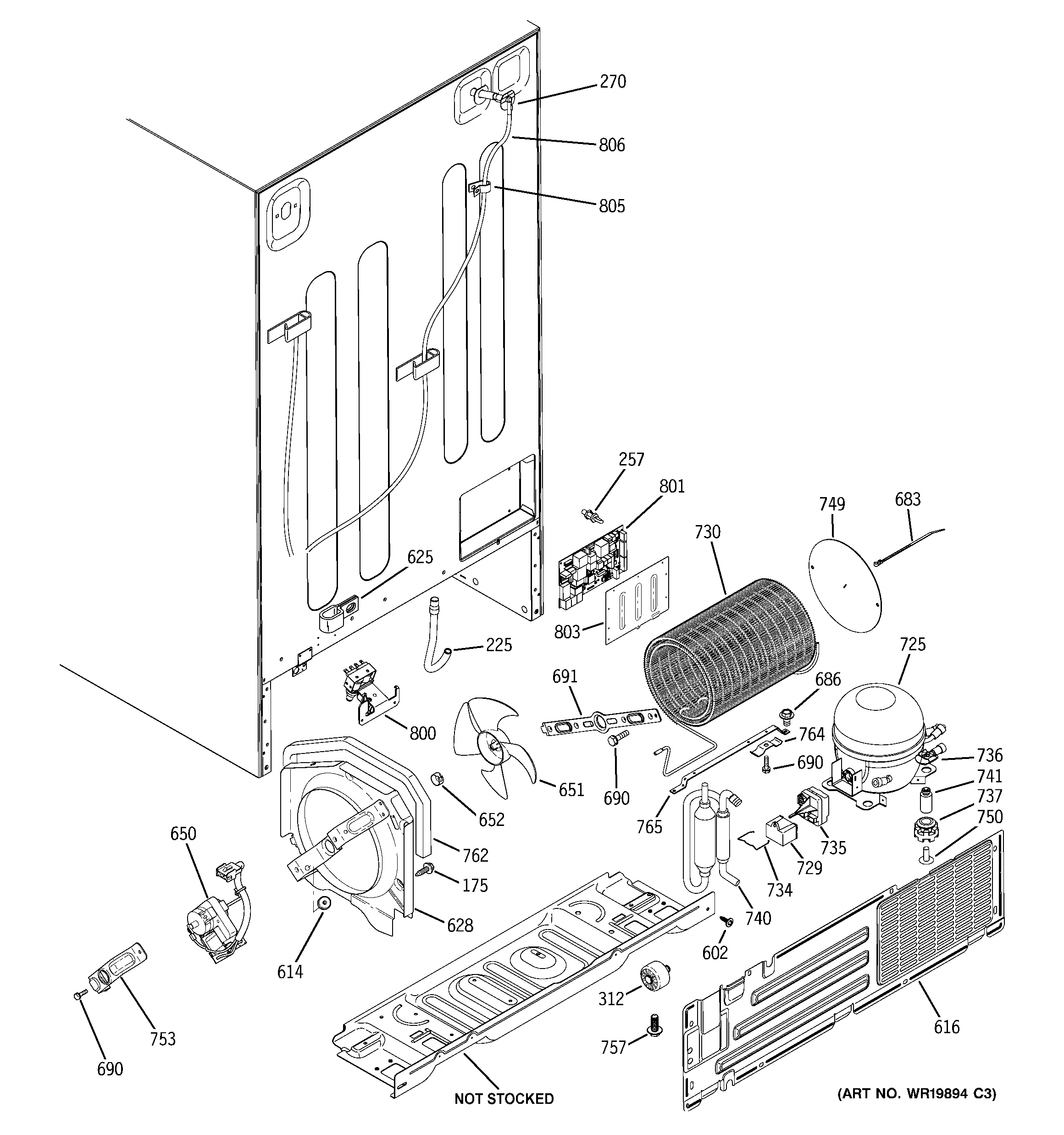 GE GSS25QSSASS sealed system & mother board diagram