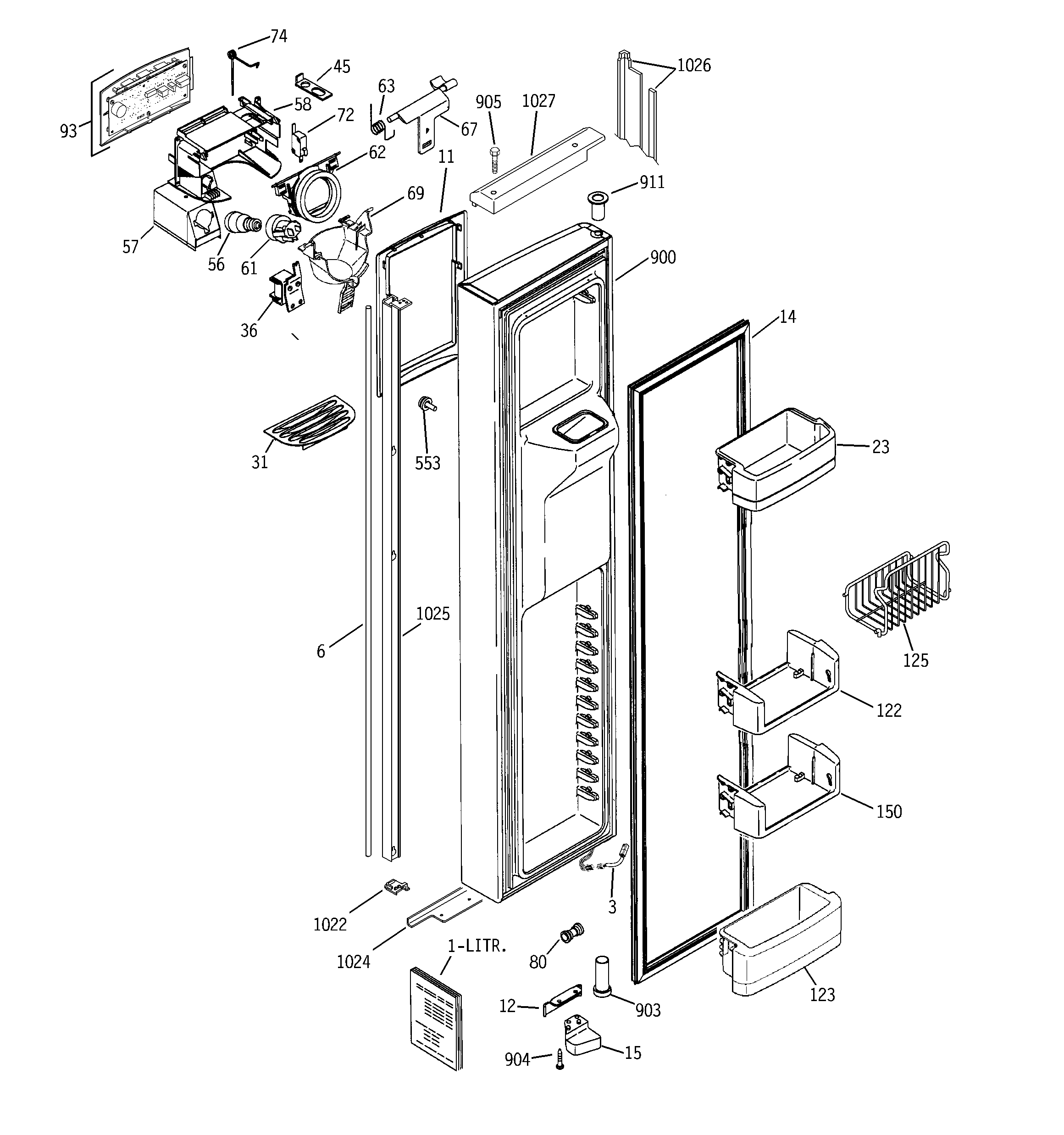 GE MIG23MISBFBB freezer door diagram