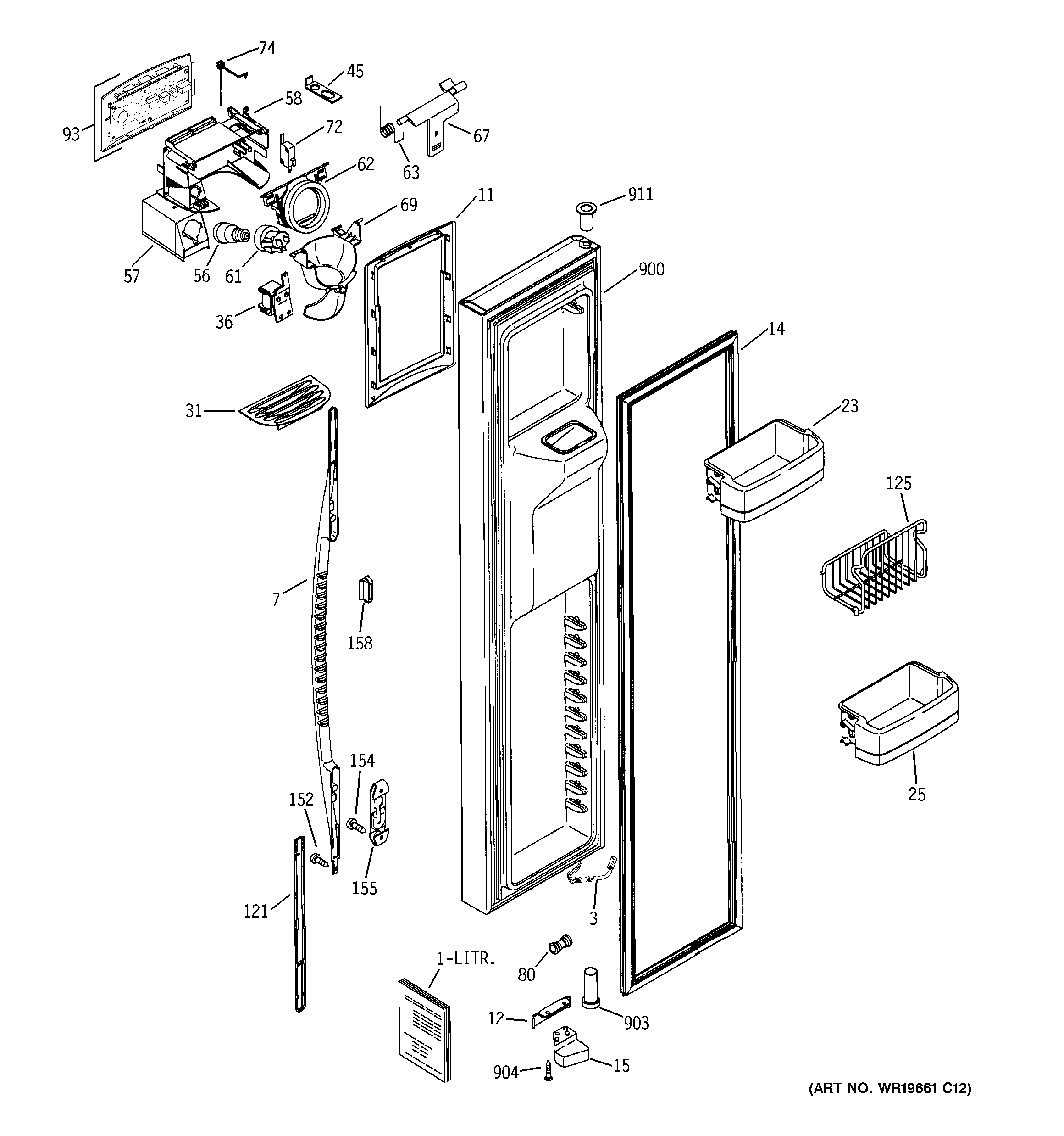 GE PCG23YESBFWW freezer door diagram