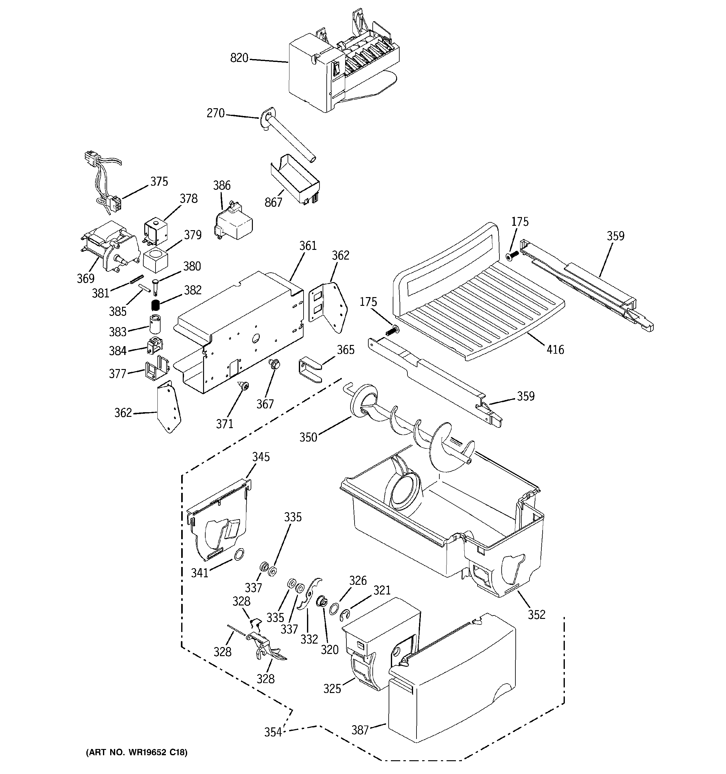 GE PCG23YESBFWW ice maker & dispenser diagram