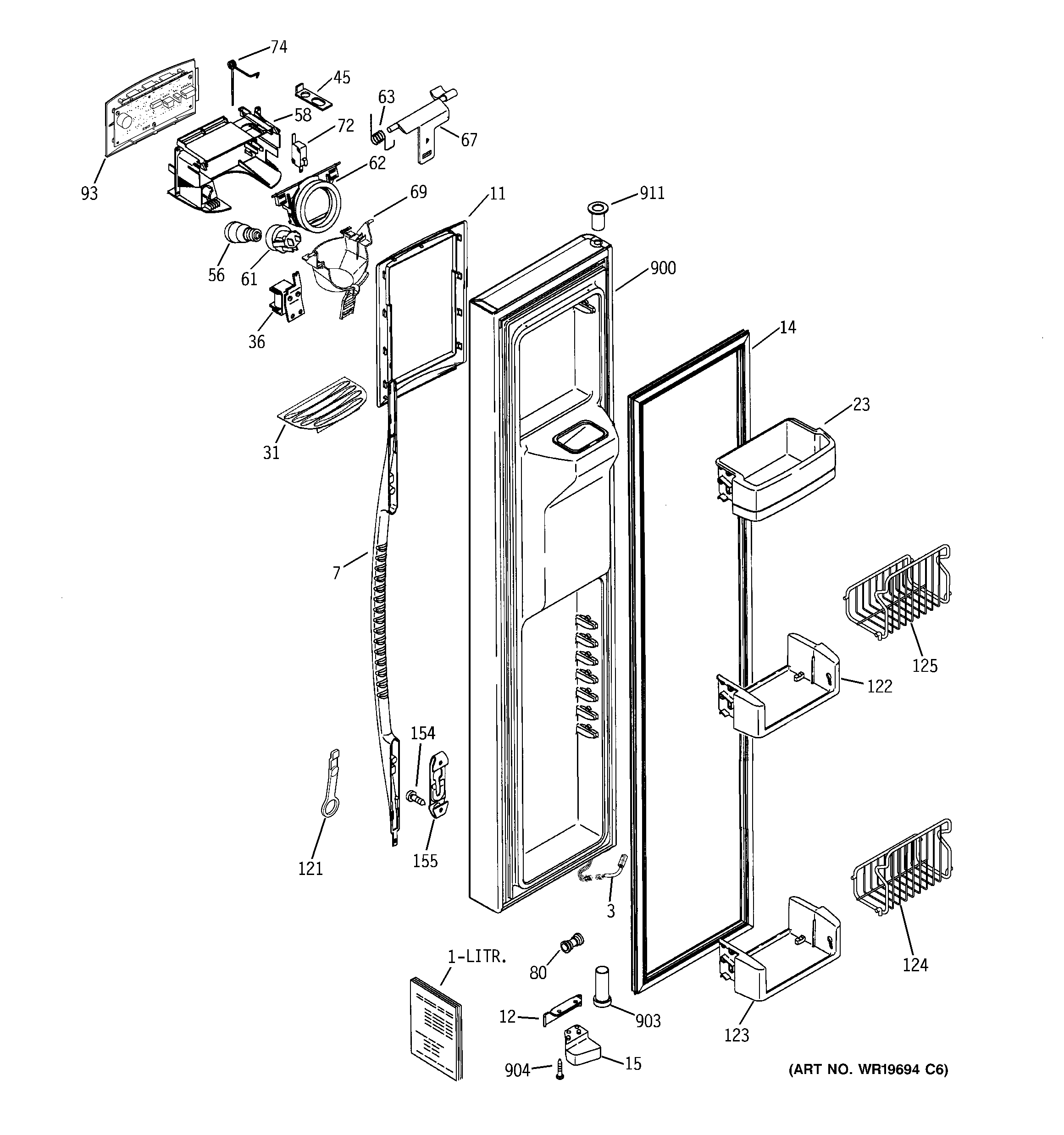 GE PCK23NHSBFWW freezer door diagram