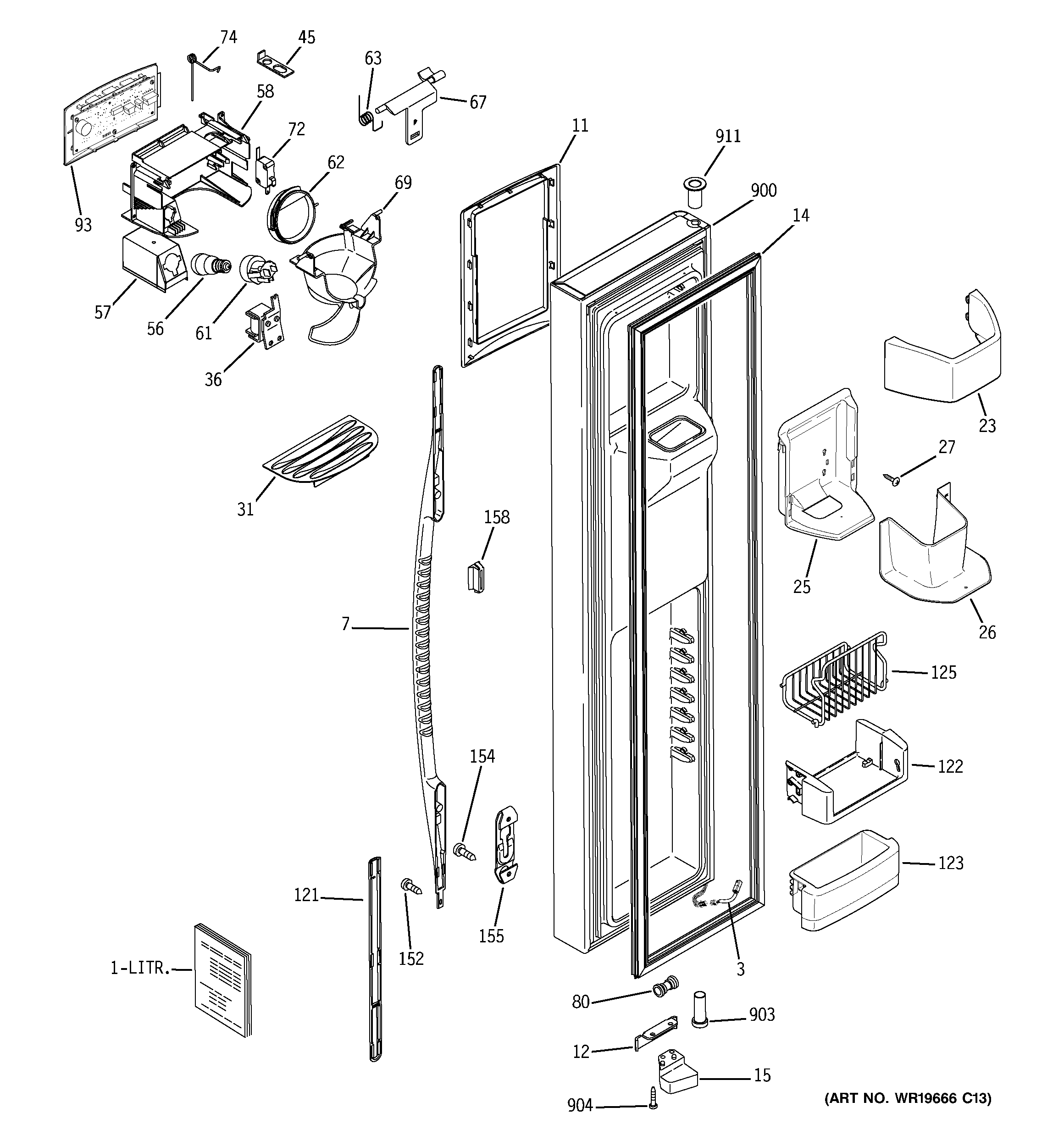 GE PCT23MGPDCC freezer door diagram