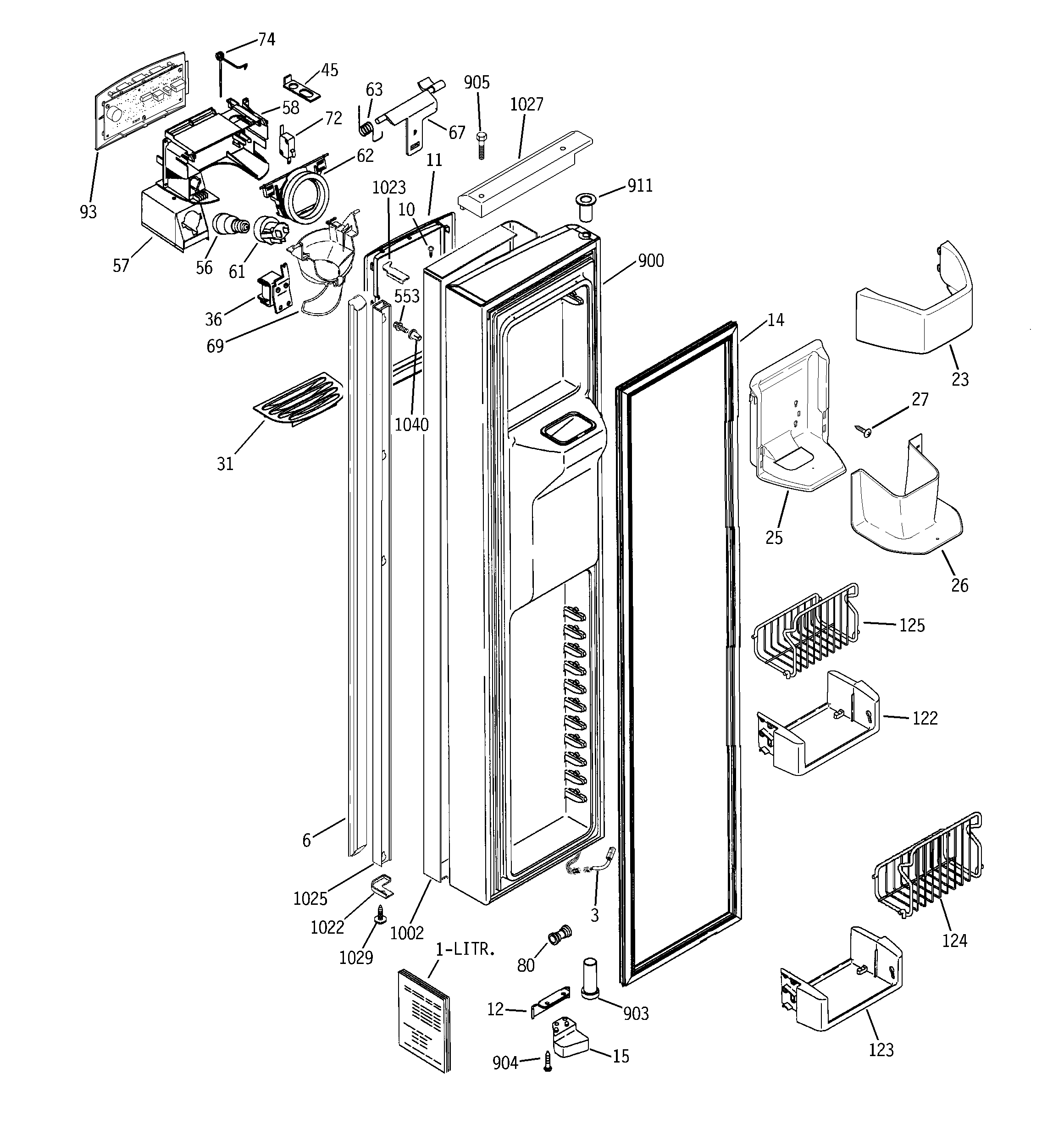 GE PIT23SGRDSV freezer door diagram
