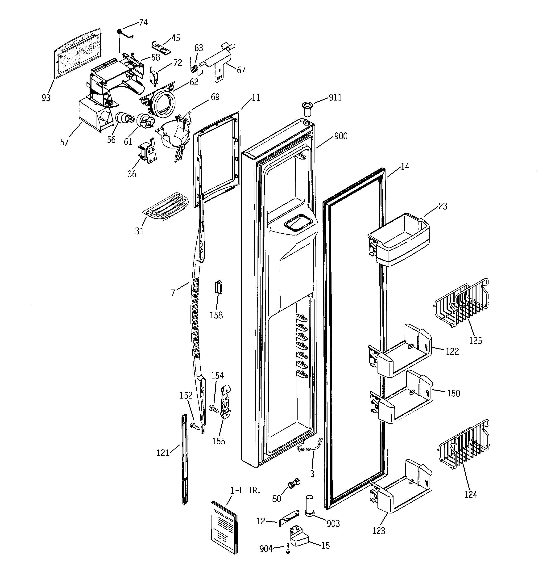 GE PSG25NGSBCWW freezer door diagram