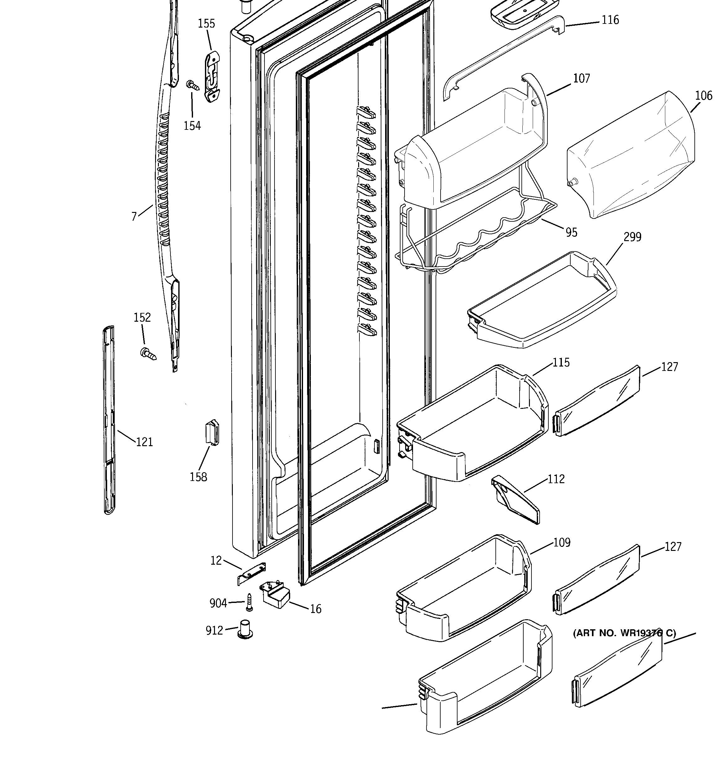 GE PSG25NGSBCWW fresh food door diagram