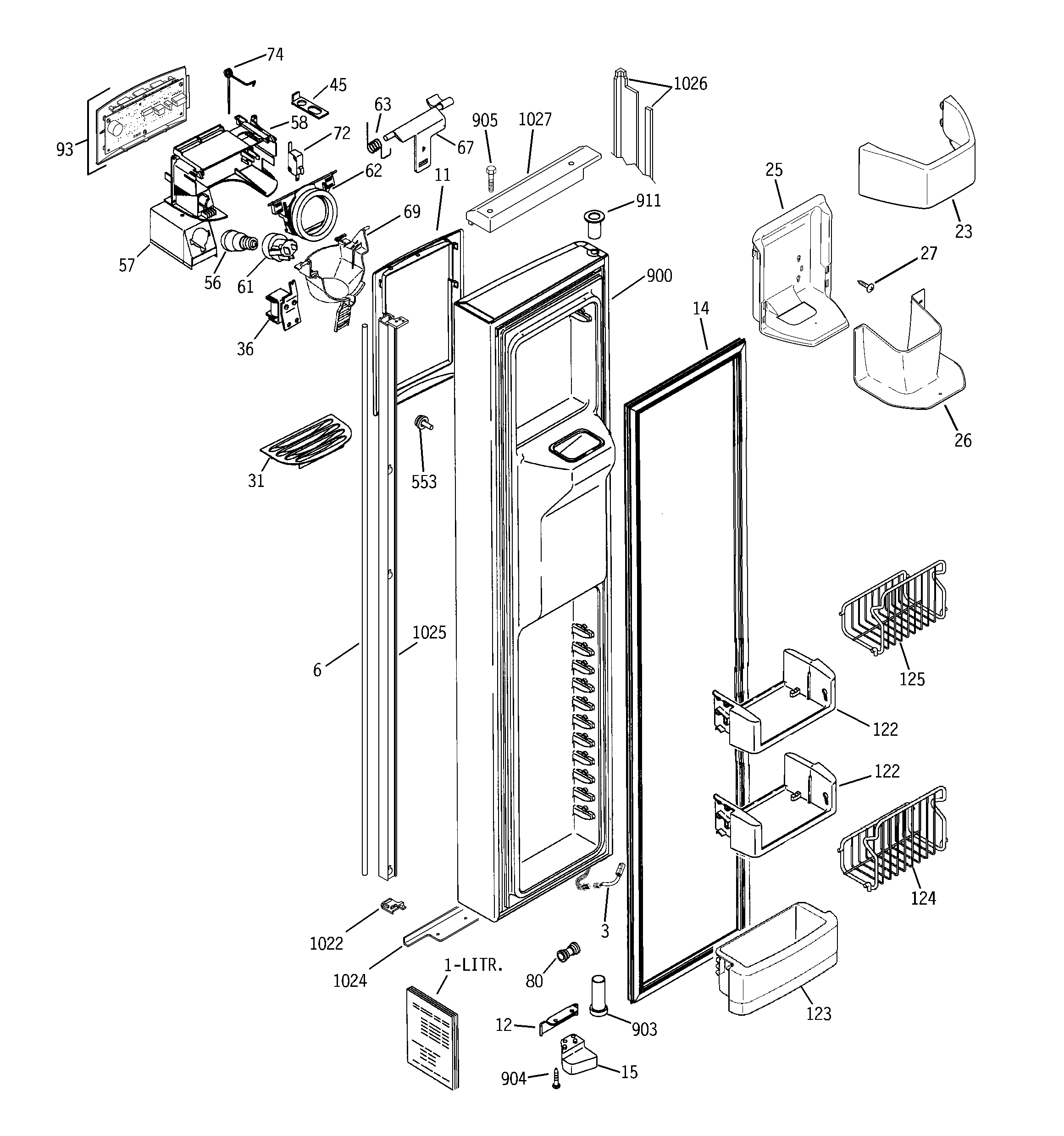GE PSI23NGRDCV freezer door diagram