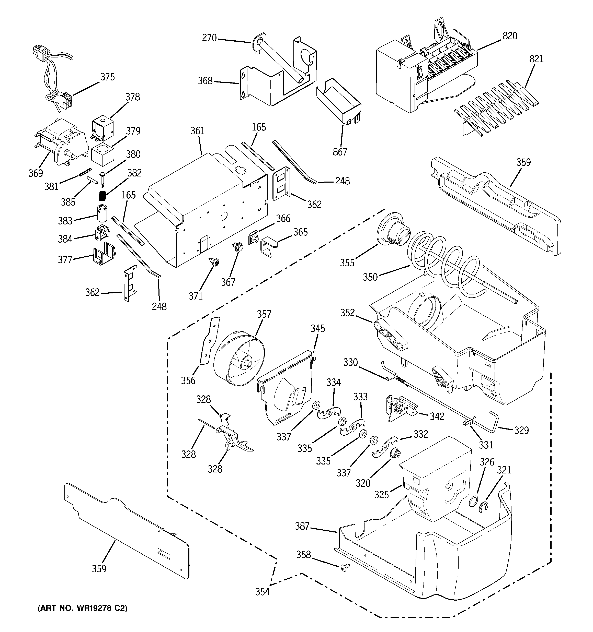GE PSI23SGPABS ice maker & dispenser diagram