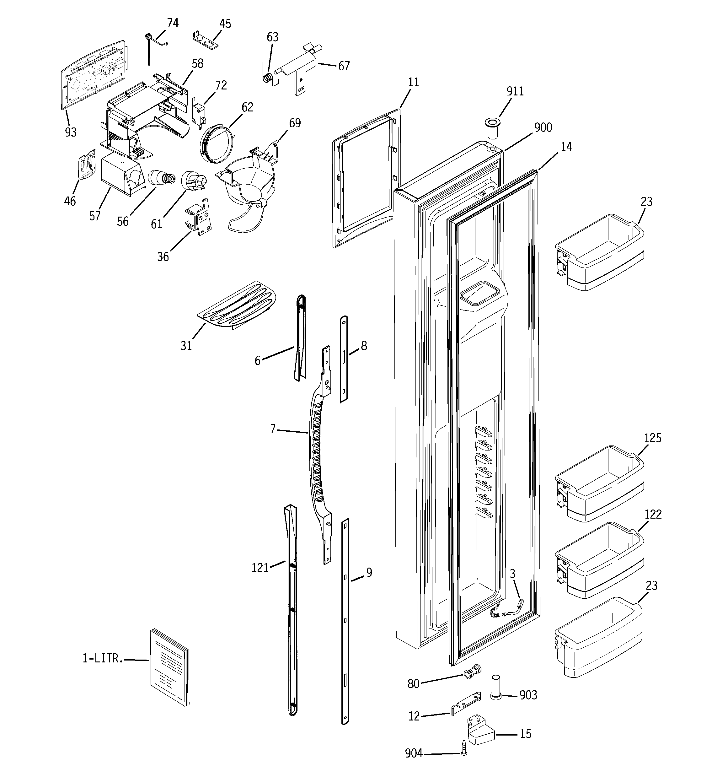 GE GCG23YESBFWW freezer door diagram
