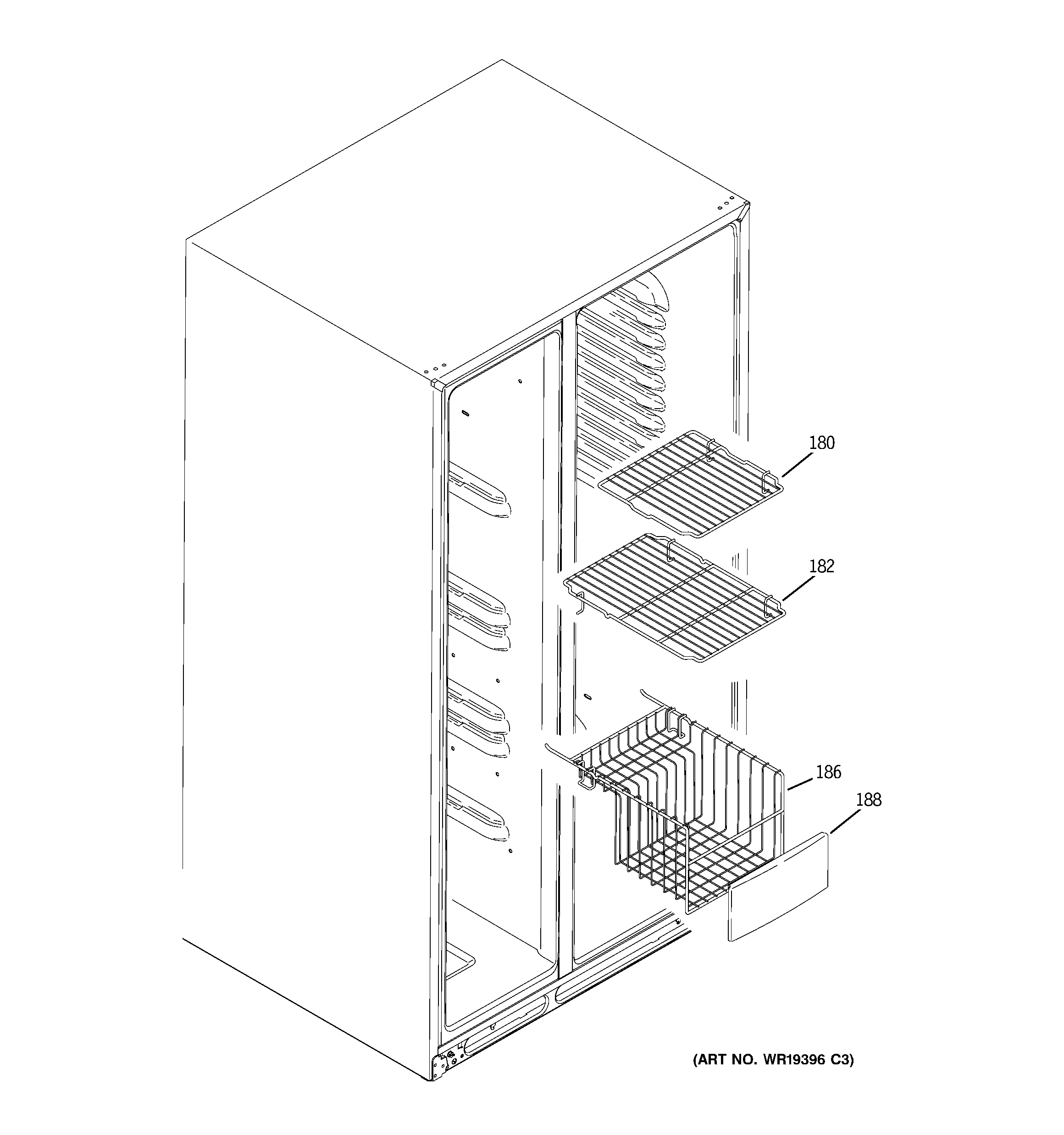 GE GCG23YESBFWW freezer shelves diagram