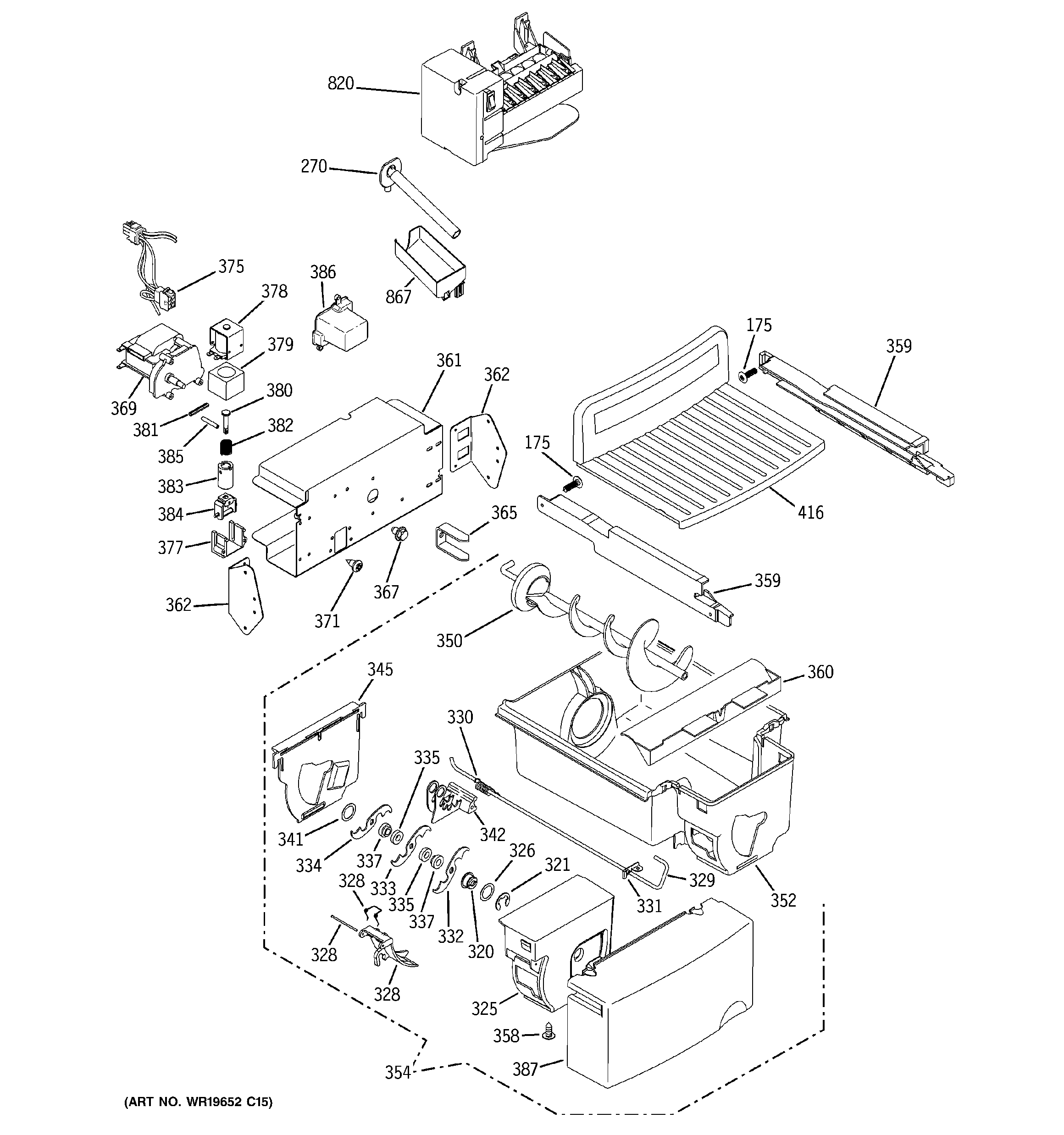 GE GCG23YESBFWW ice maker & dispenser diagram