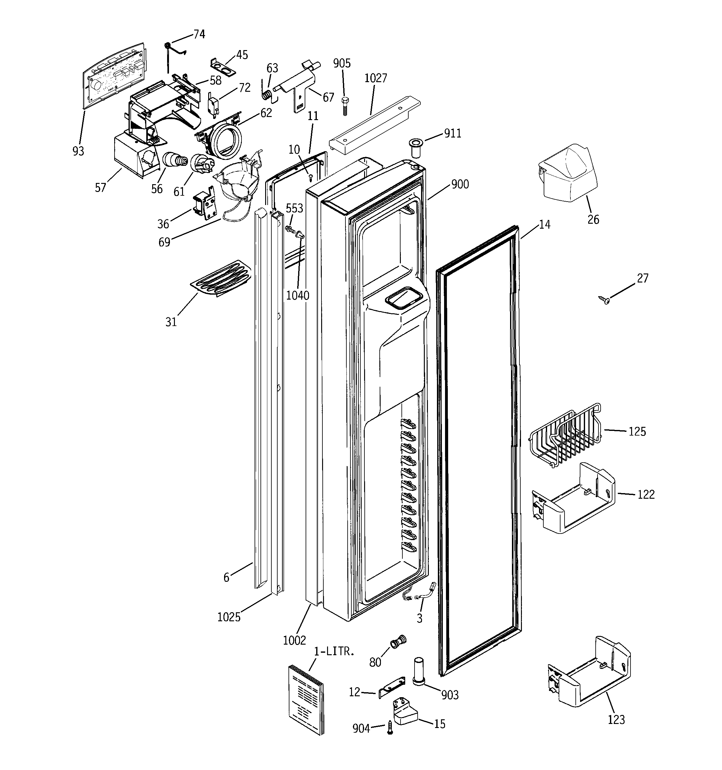 GE PJG25PGTAFSV freezer door diagram