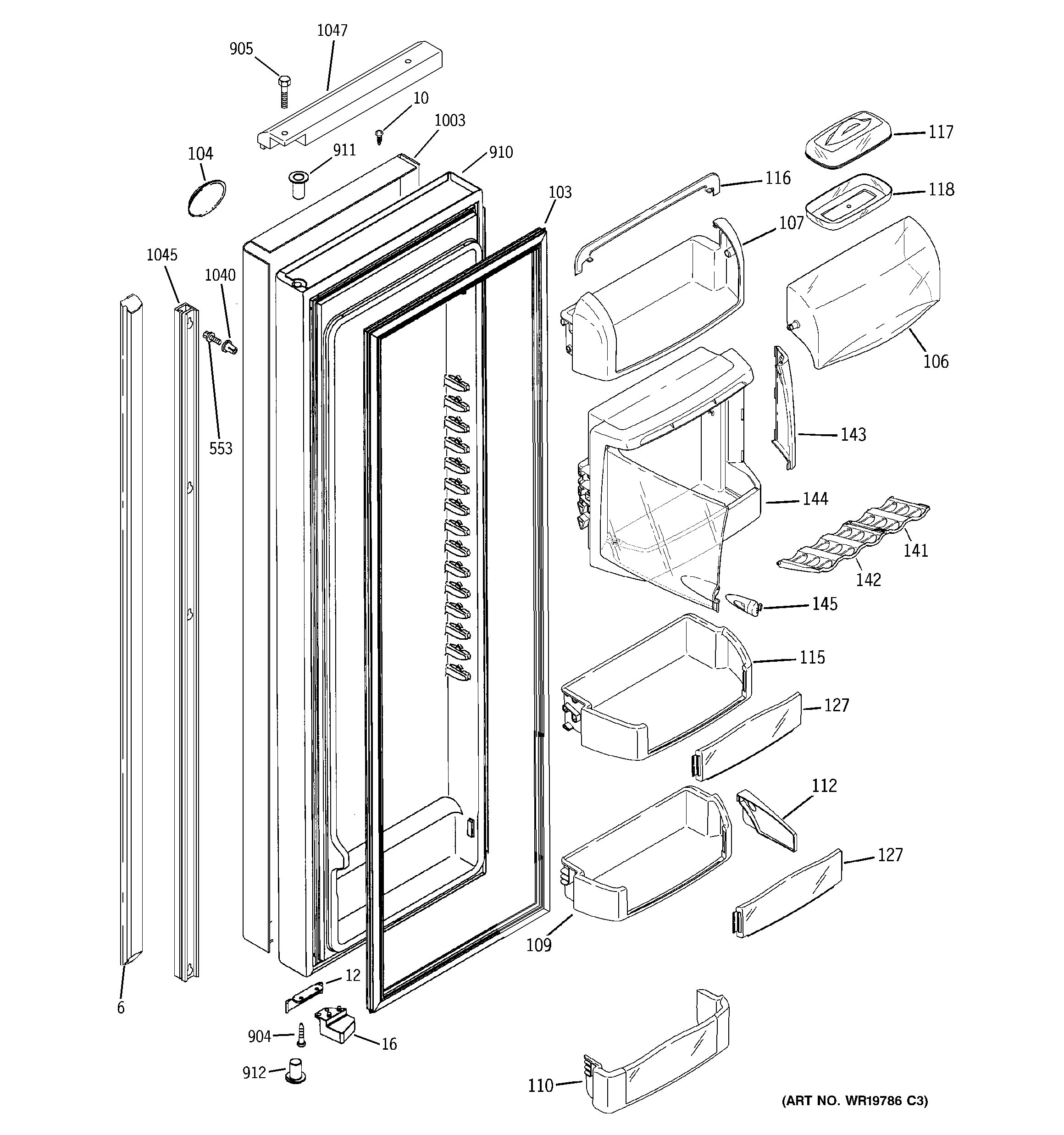 GE PJG25PGTAFSV fresh food door diagram