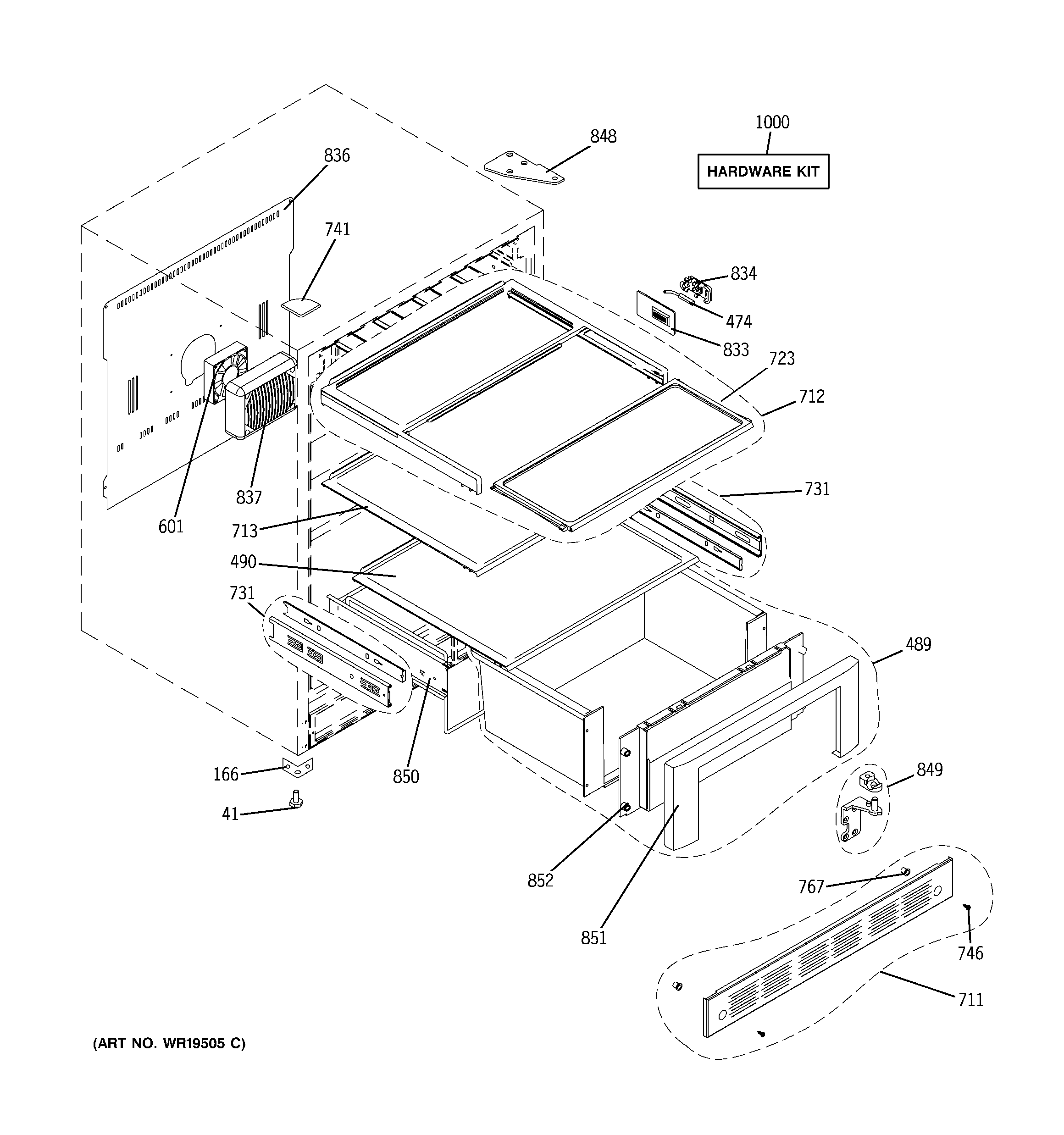 GE ZIFI240PAII cabinet & shelves diagram