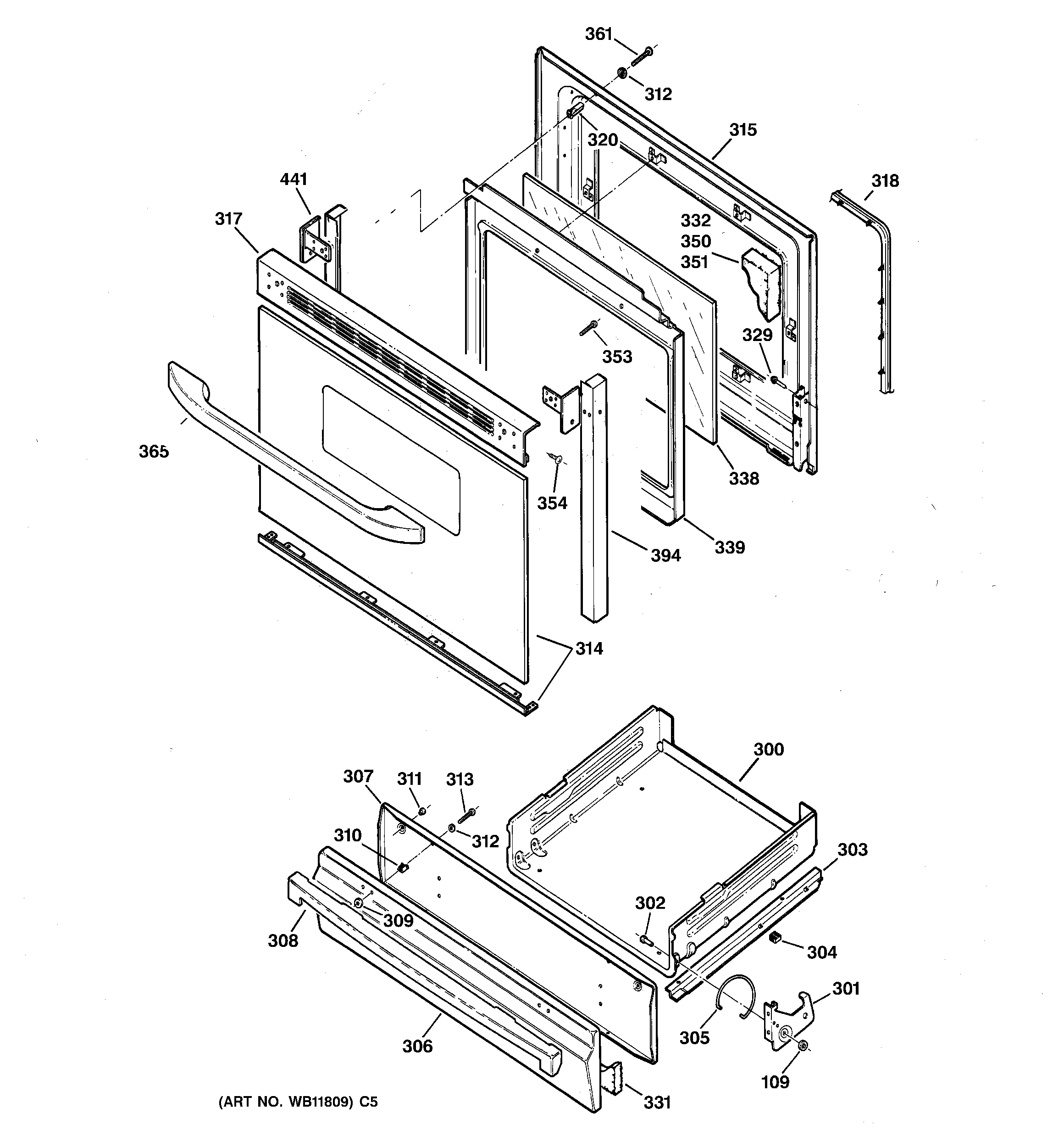 GE JGBS23SEH1SS door & drawer parts diagram