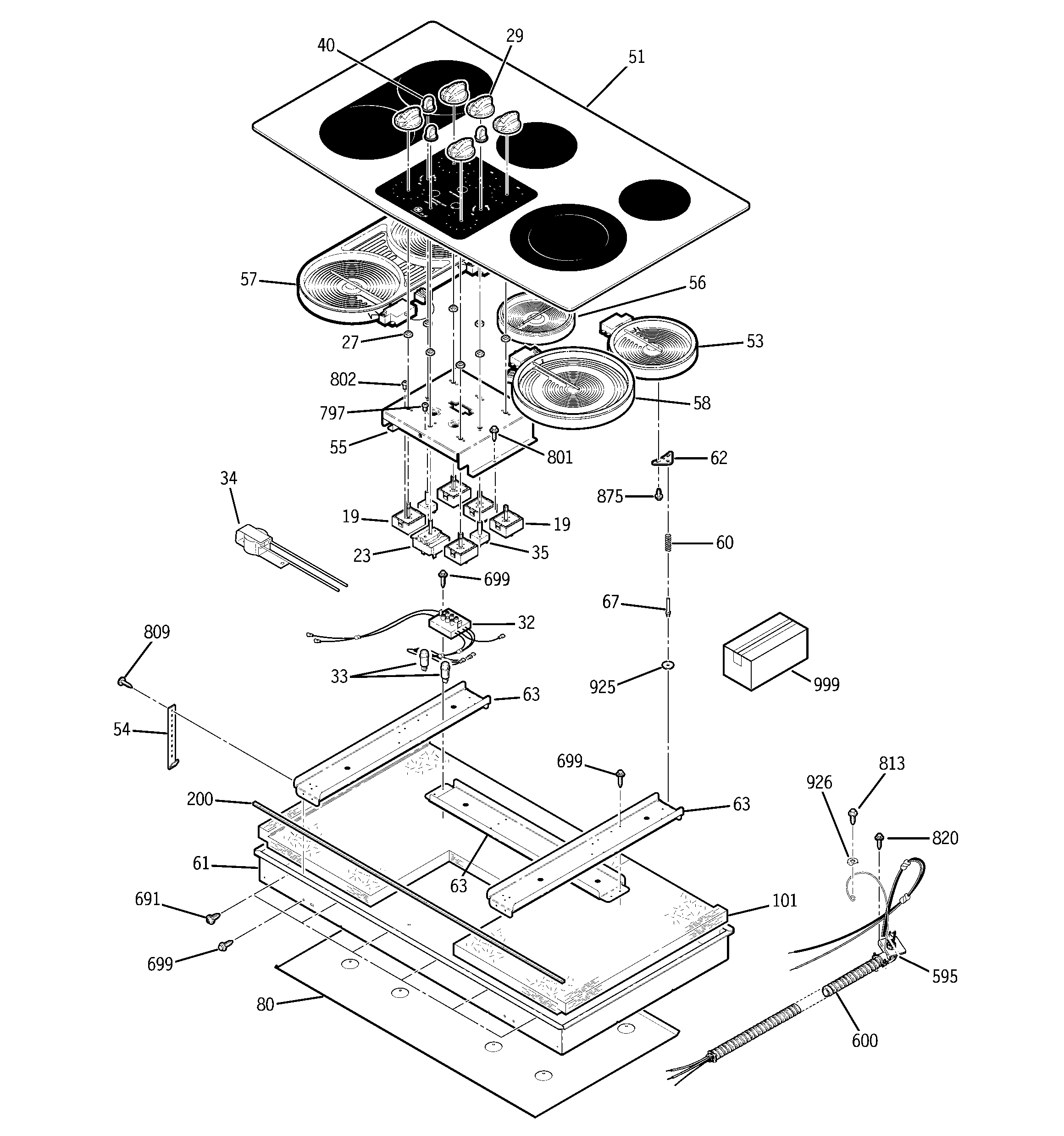GE JP960SL1SS control panel & cooktop diagram