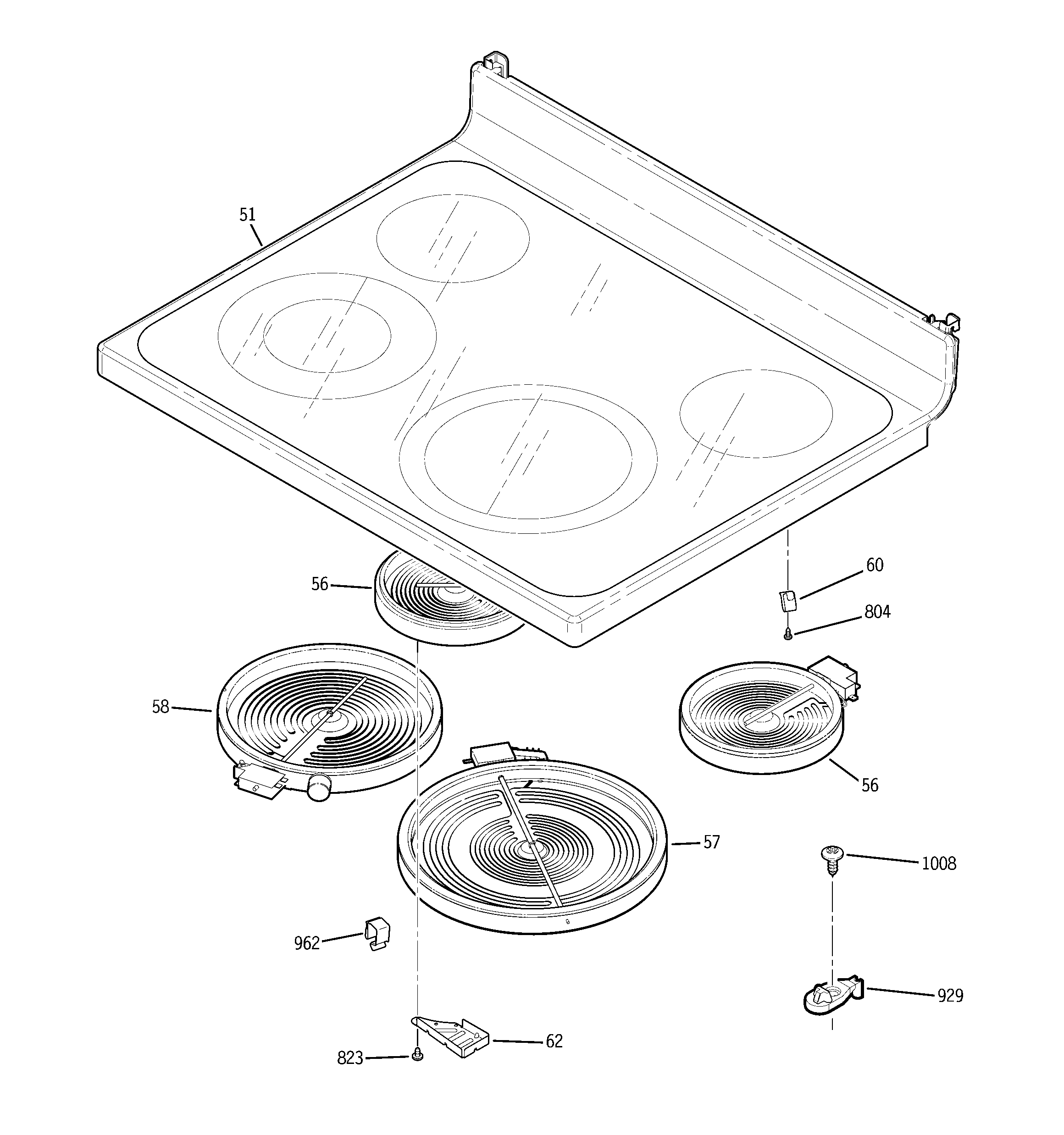 GE JCBP70WK1WW cooktop diagram