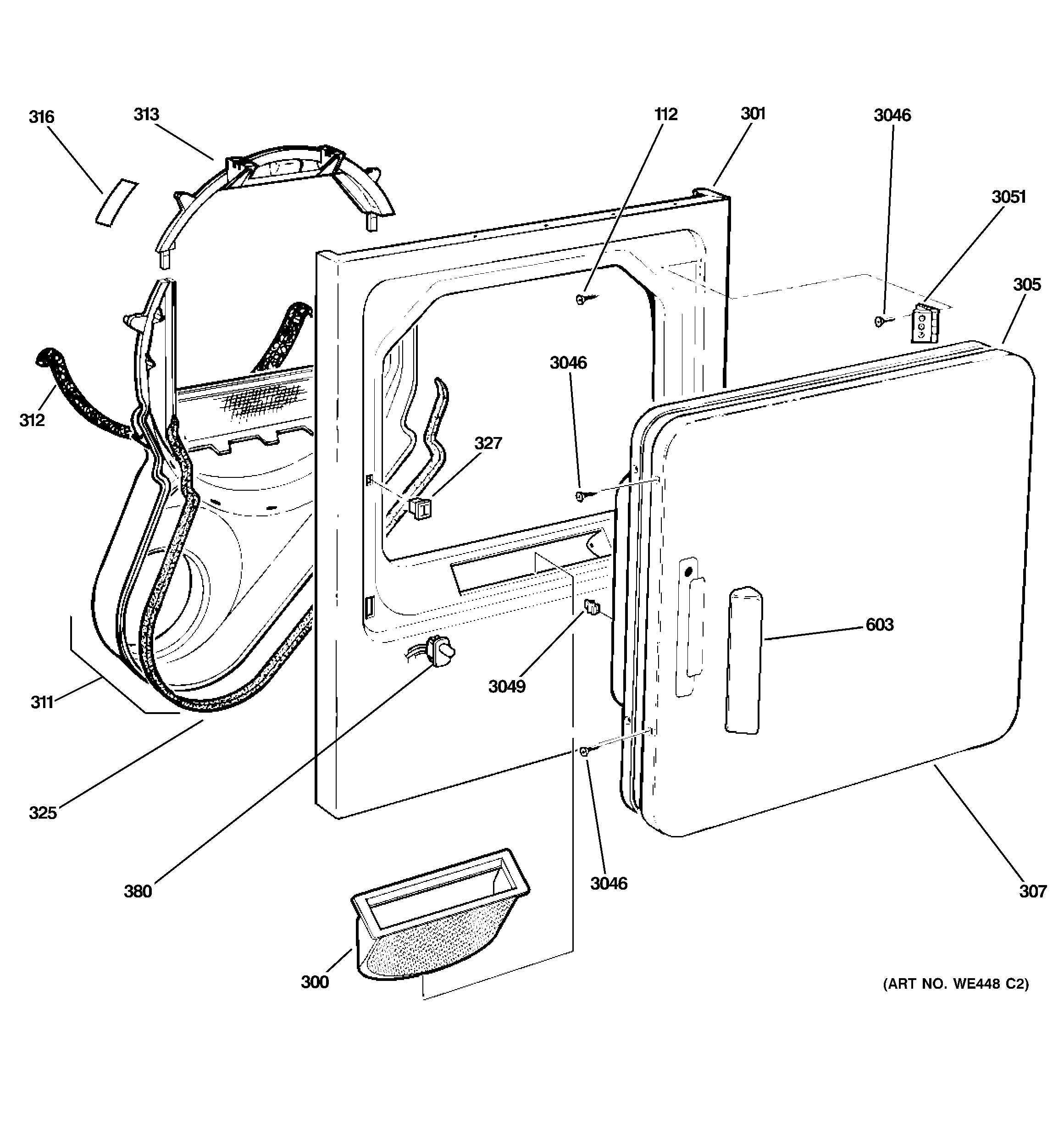 GE DLLSR33EF0WC front panel & door diagram