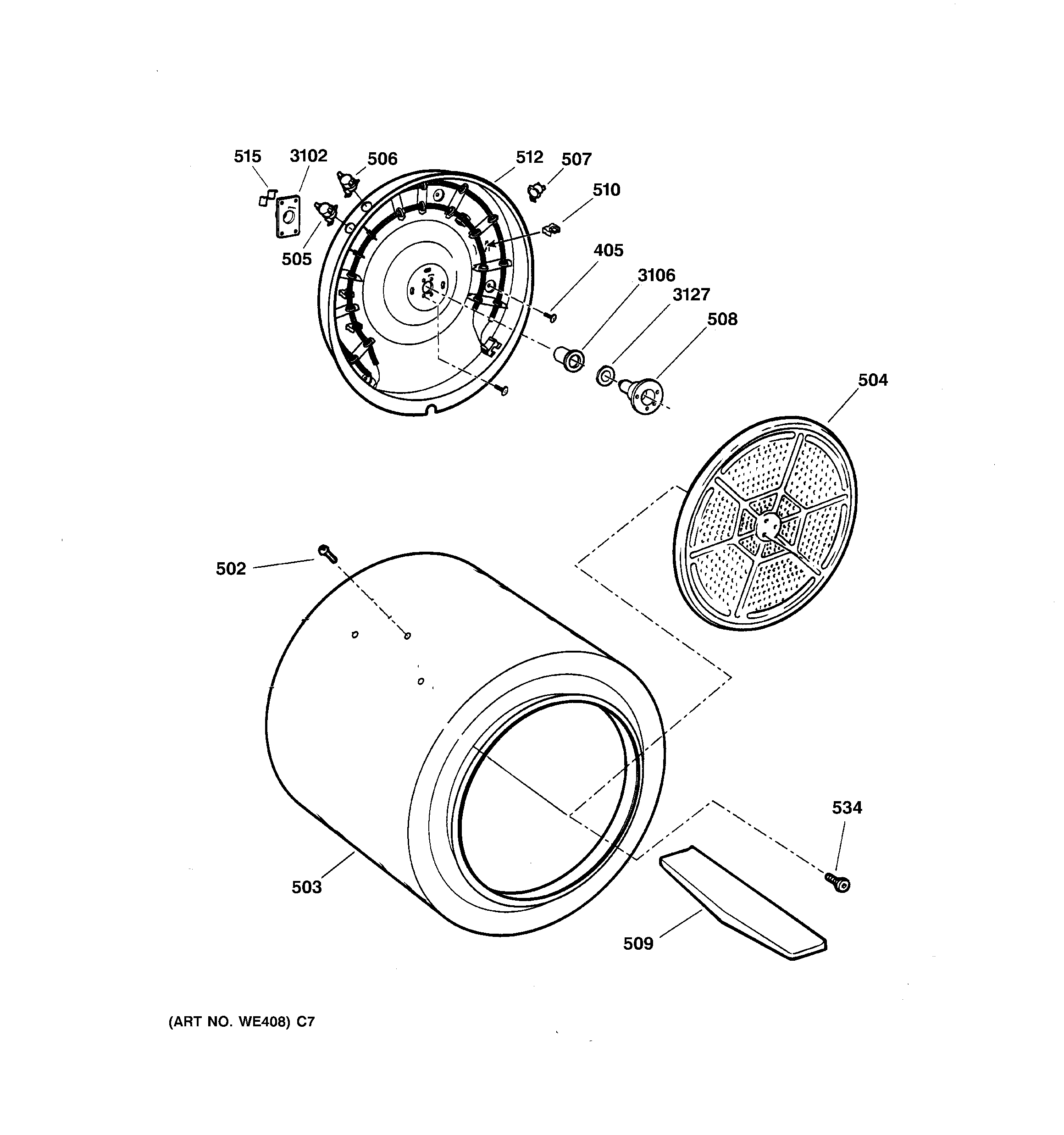 GE DLLSR33EF0WC drum diagram
