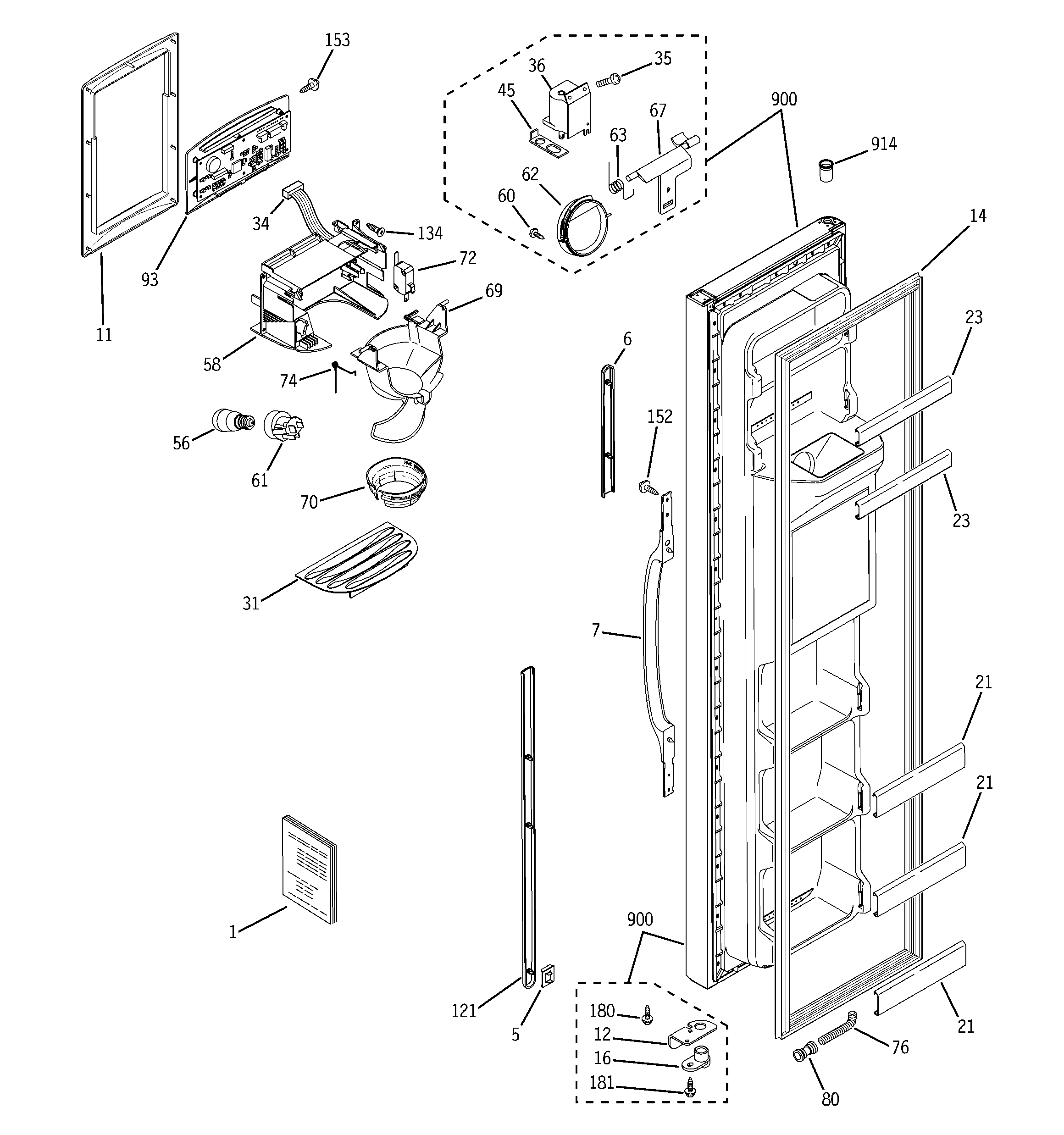 GE GSL25IFRJBS freezer door diagram