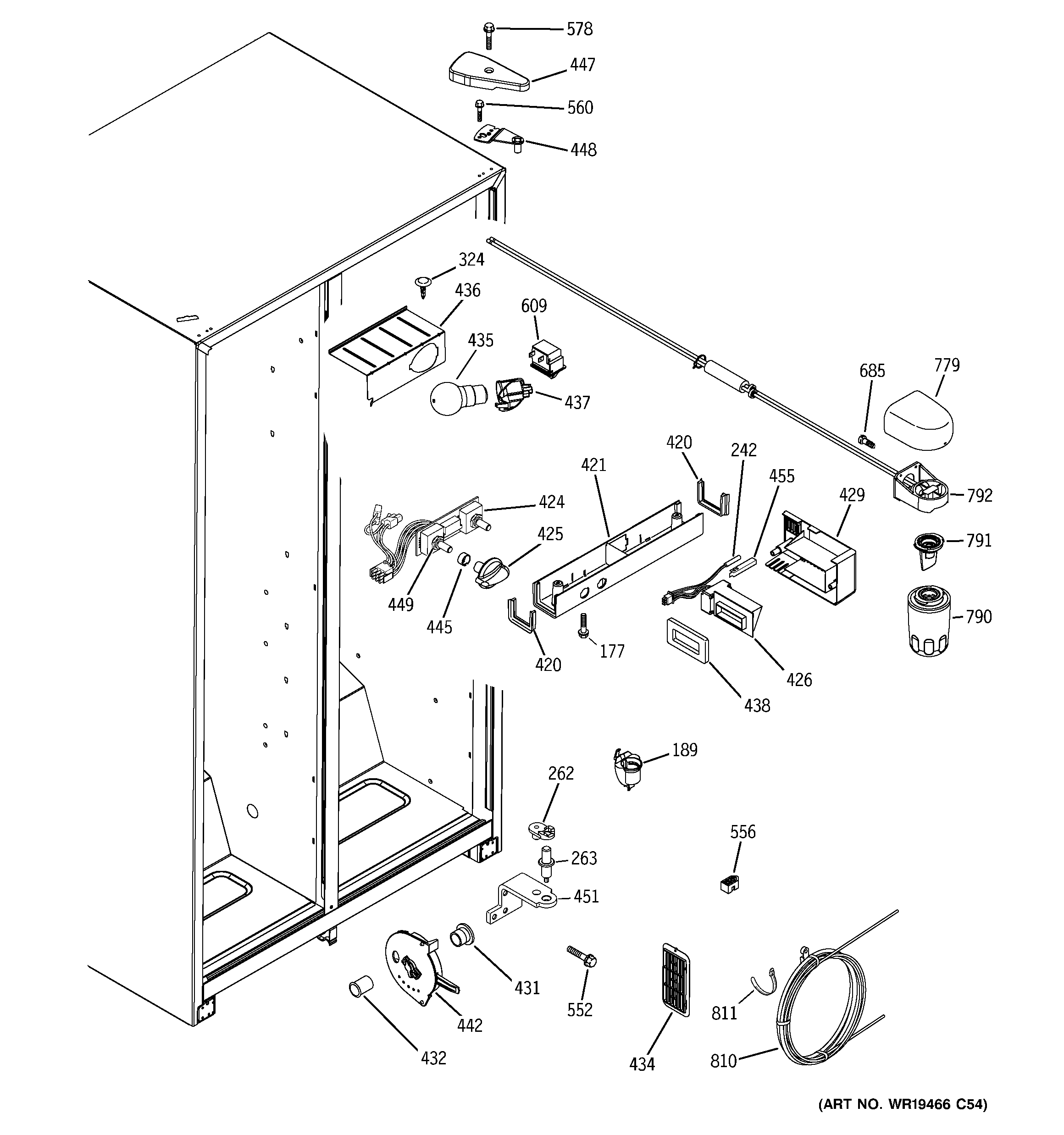 GE GSL25IFRJBS fresh food section diagram