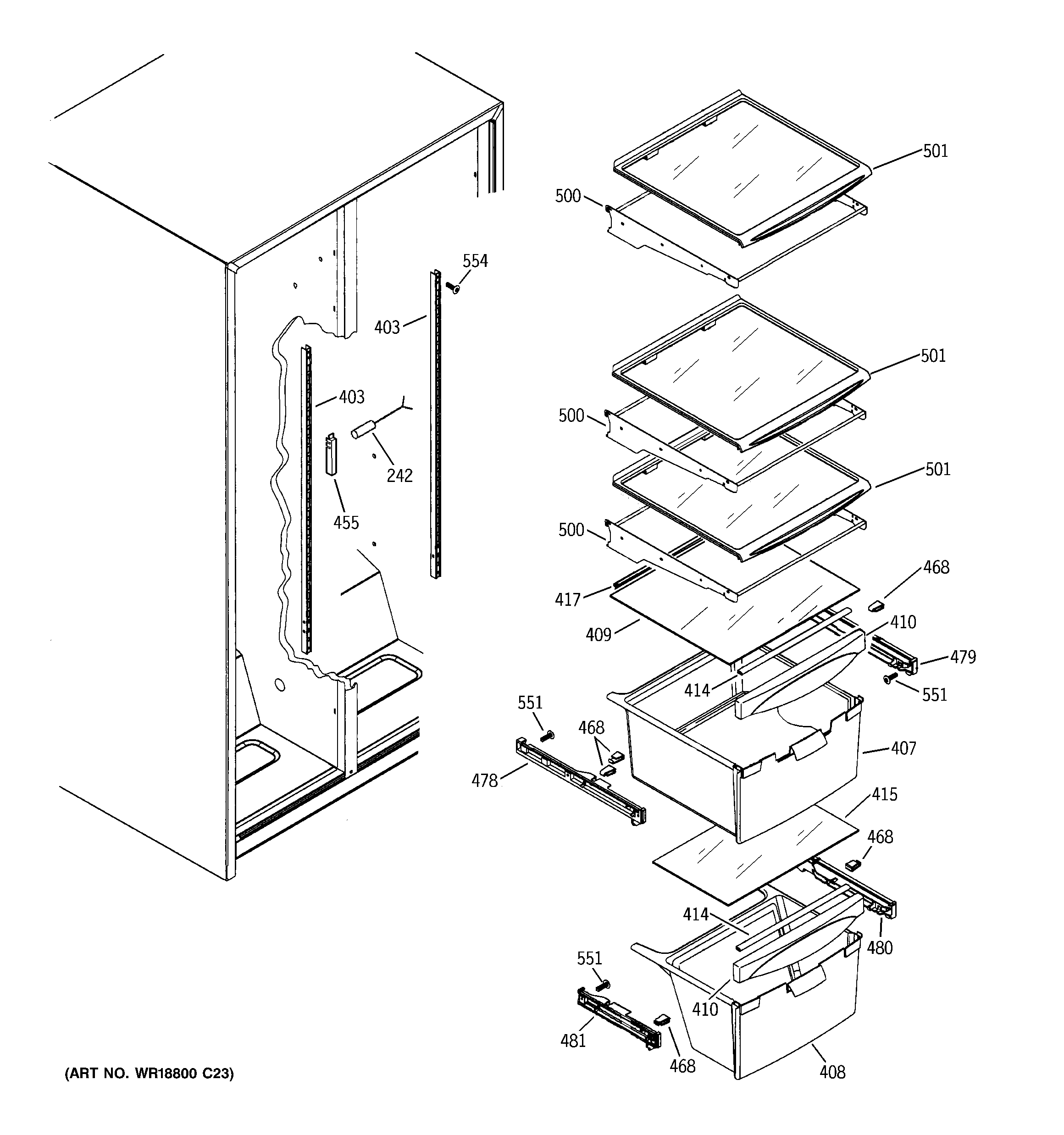 GE GSL25IFRJBS fresh food shelves diagram