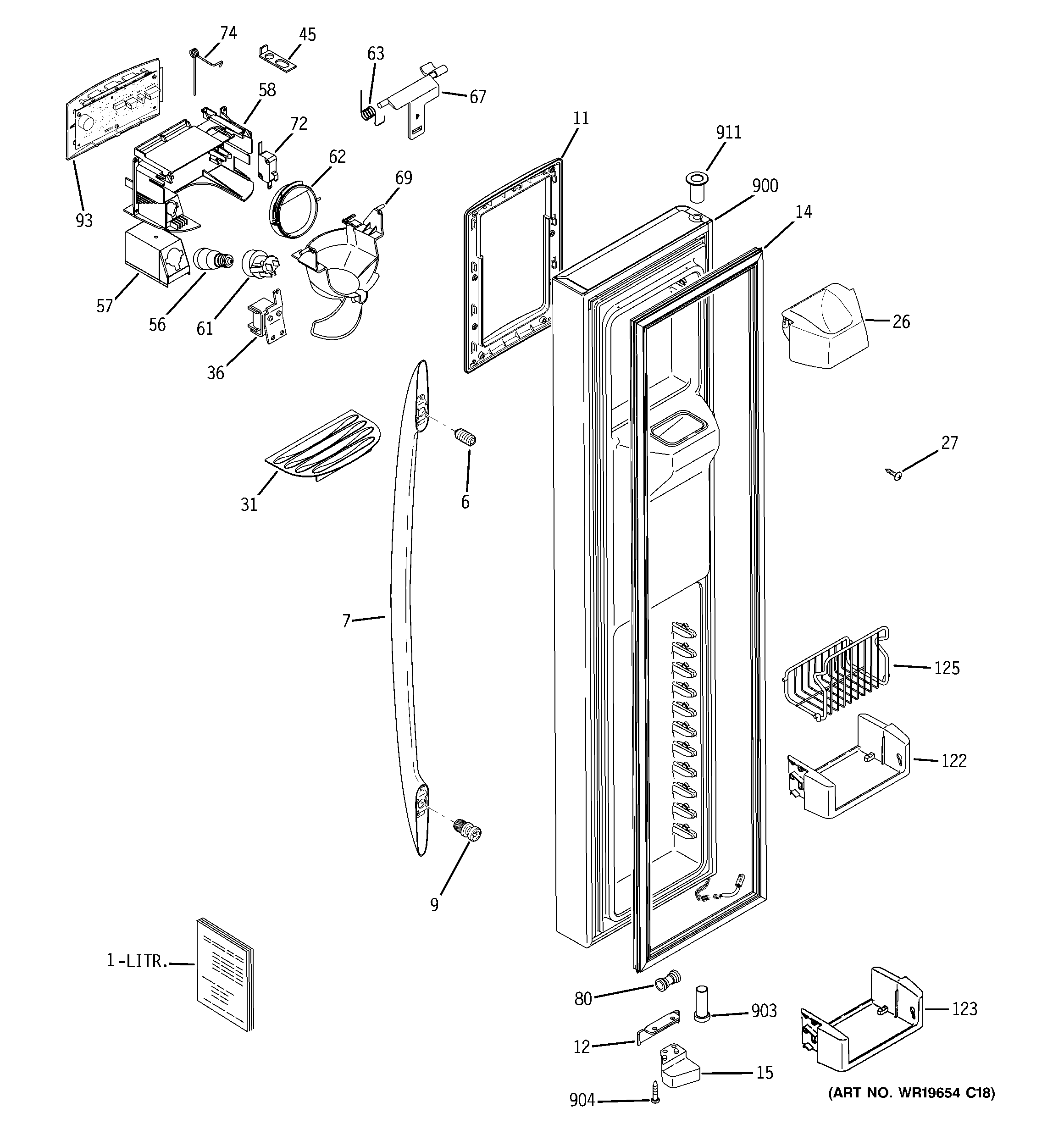 GE PSC25MSTASS freezer door diagram