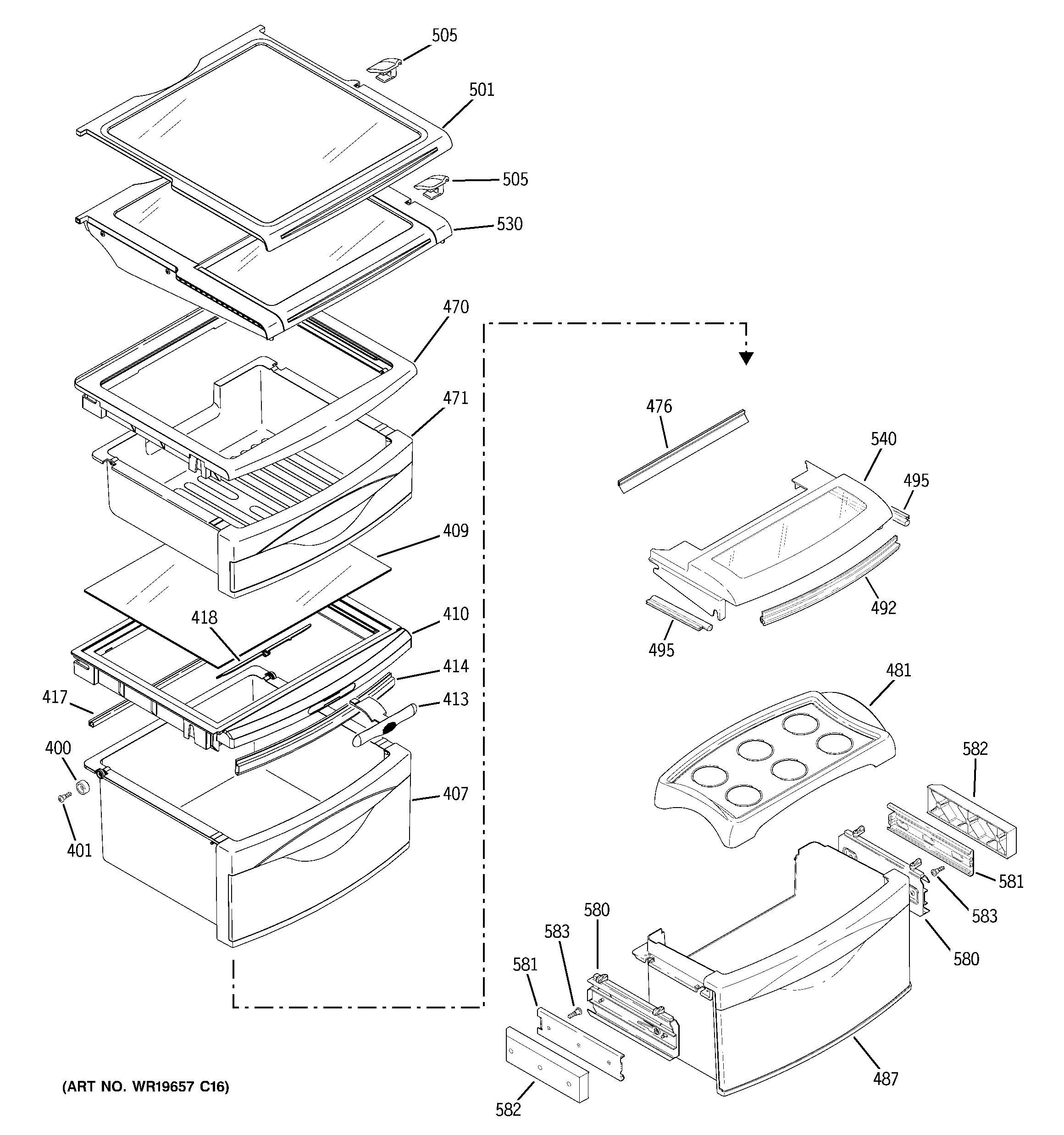 GE PSC25MSTASS fresh food shelves diagram