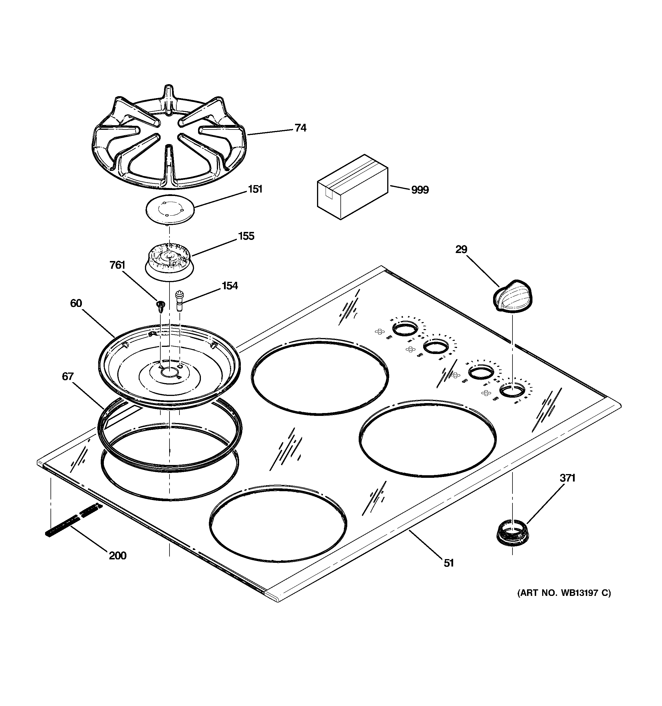 GE JGP337SEJ3SS control panel & cooktop diagram