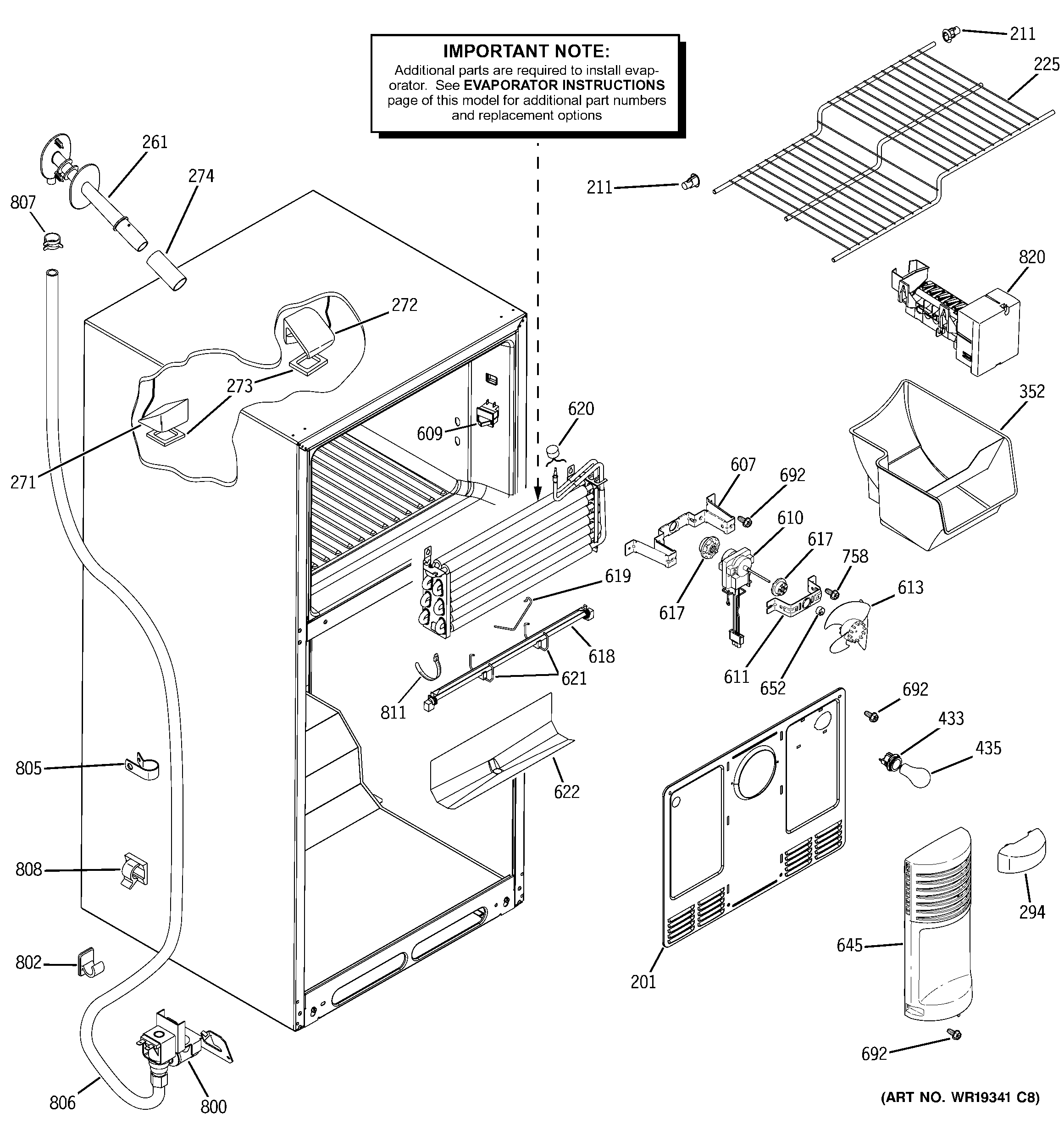 GE GTS18WCPURWW freezer section diagram