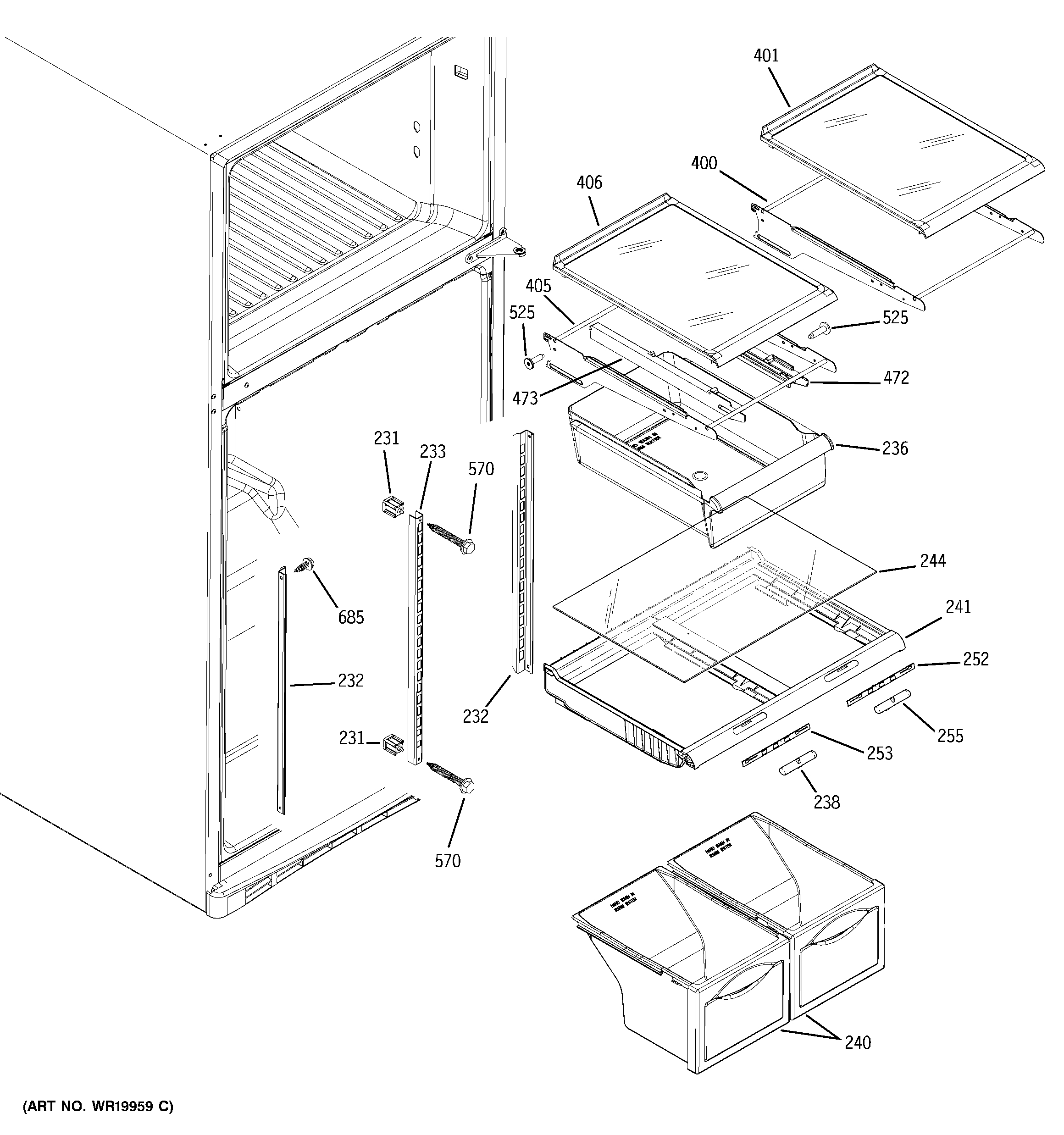 GE GTS18WCPURWW fresh food shelves diagram
