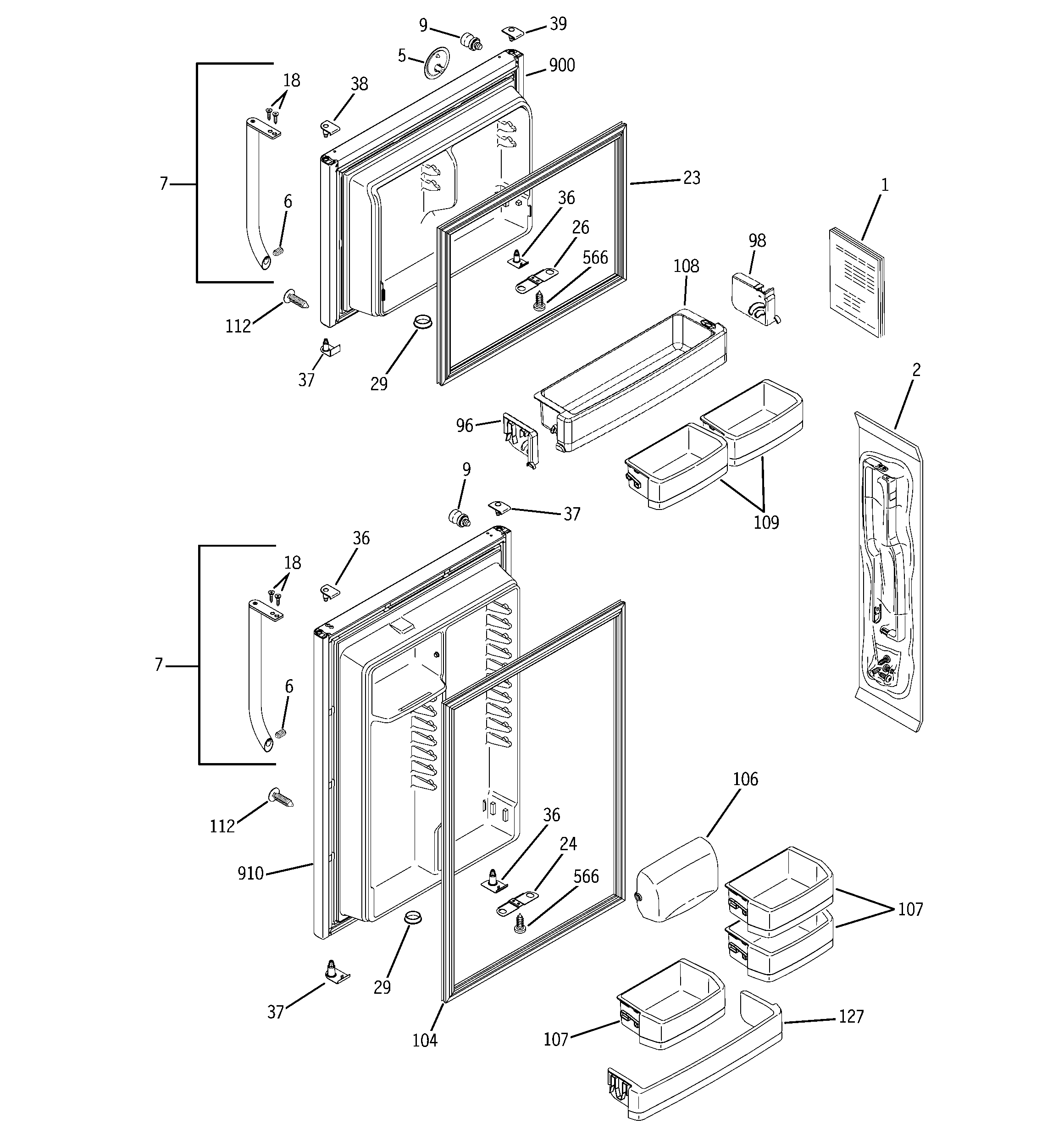 GE PTS18SBSURSS doors diagram