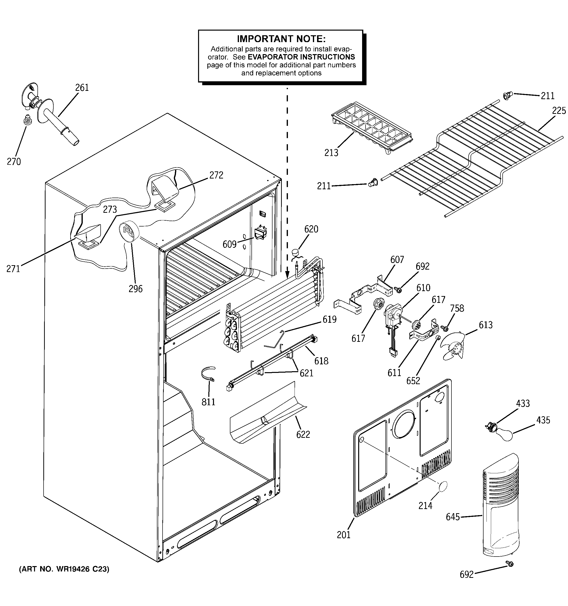 GE PTS18SBSURSS freezer section diagram