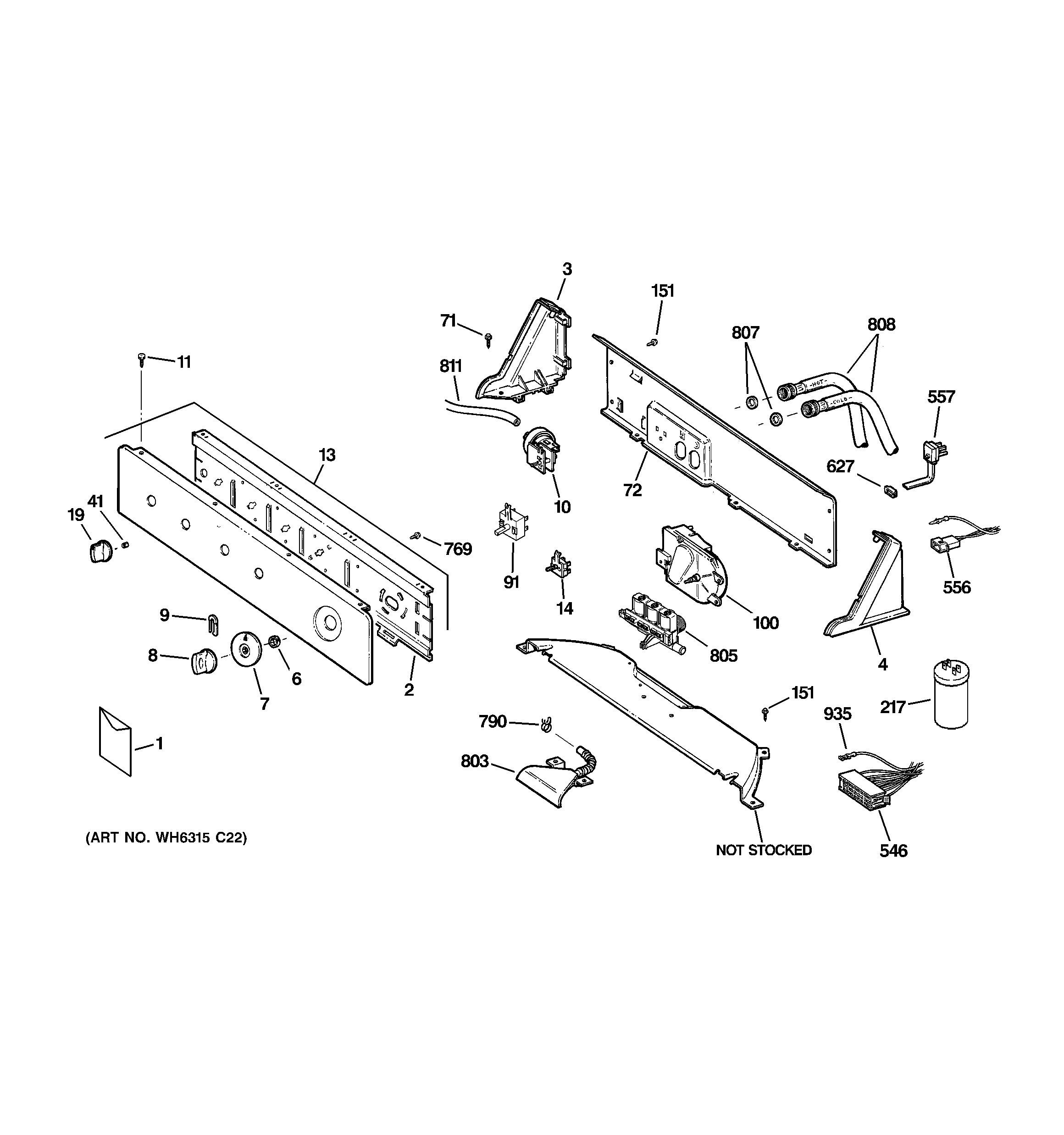 GE WLDSR416F1WC controls & backsplash diagram