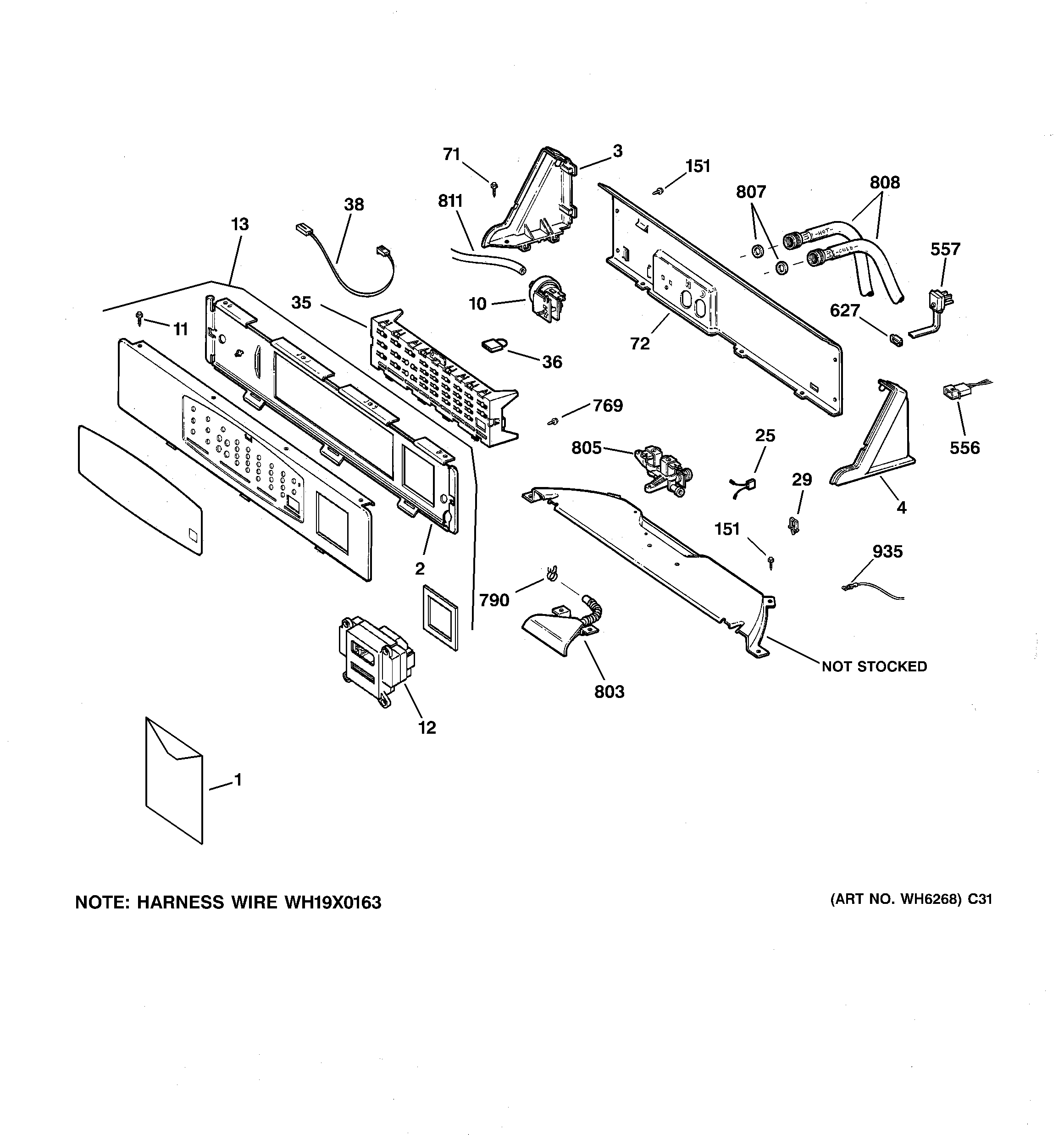 GE WNCK2050A1WC controls & backsplash diagram