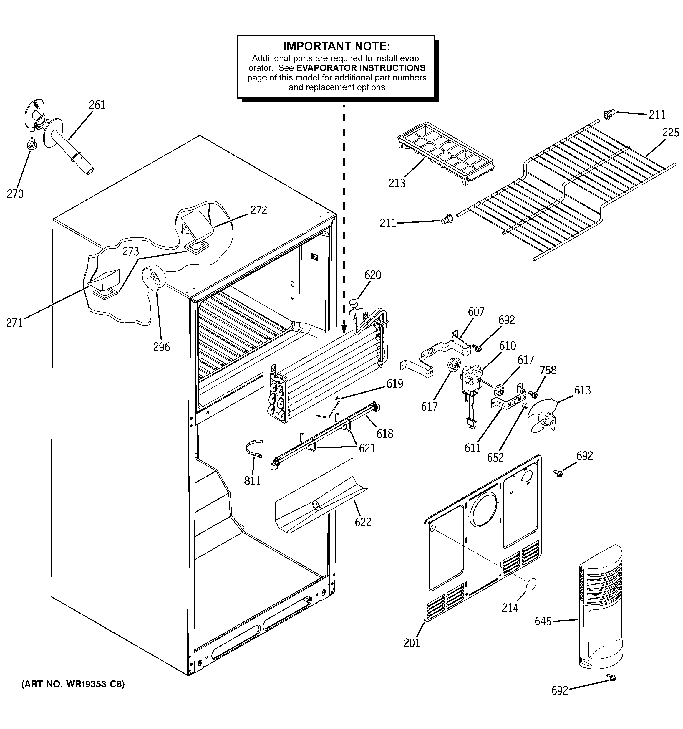 GE GTS18IBRJRBB freezer section diagram